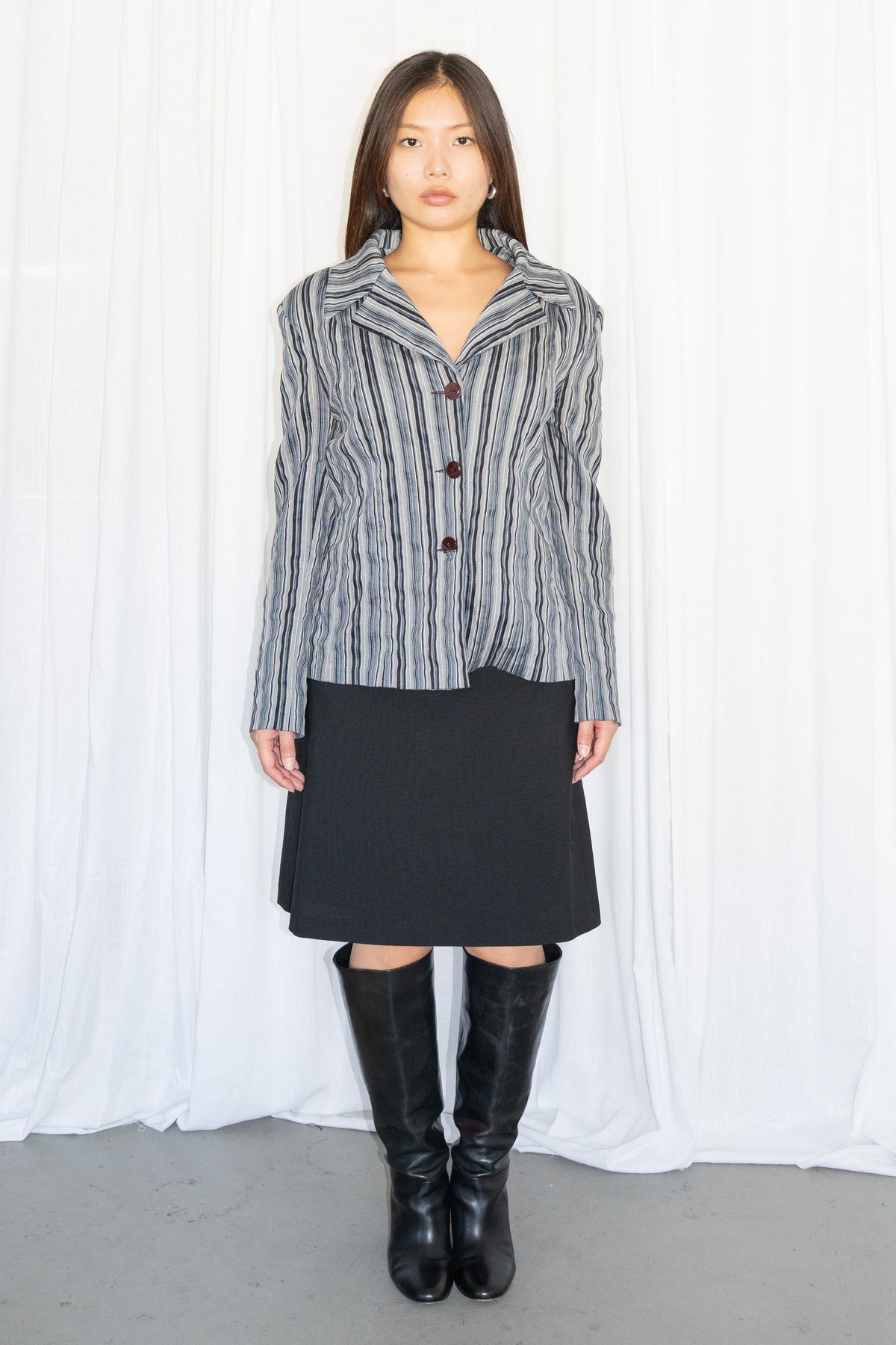 Black Wool Midi Skirt - Size L/XL