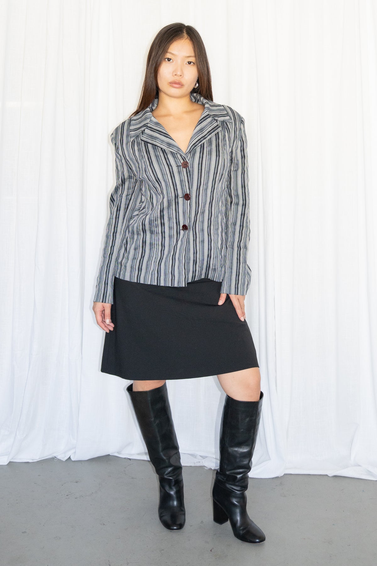 Black Wool Midi Skirt - Size L/XL