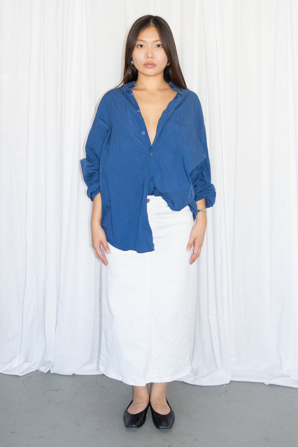 White Long Denim Skirt - Size S