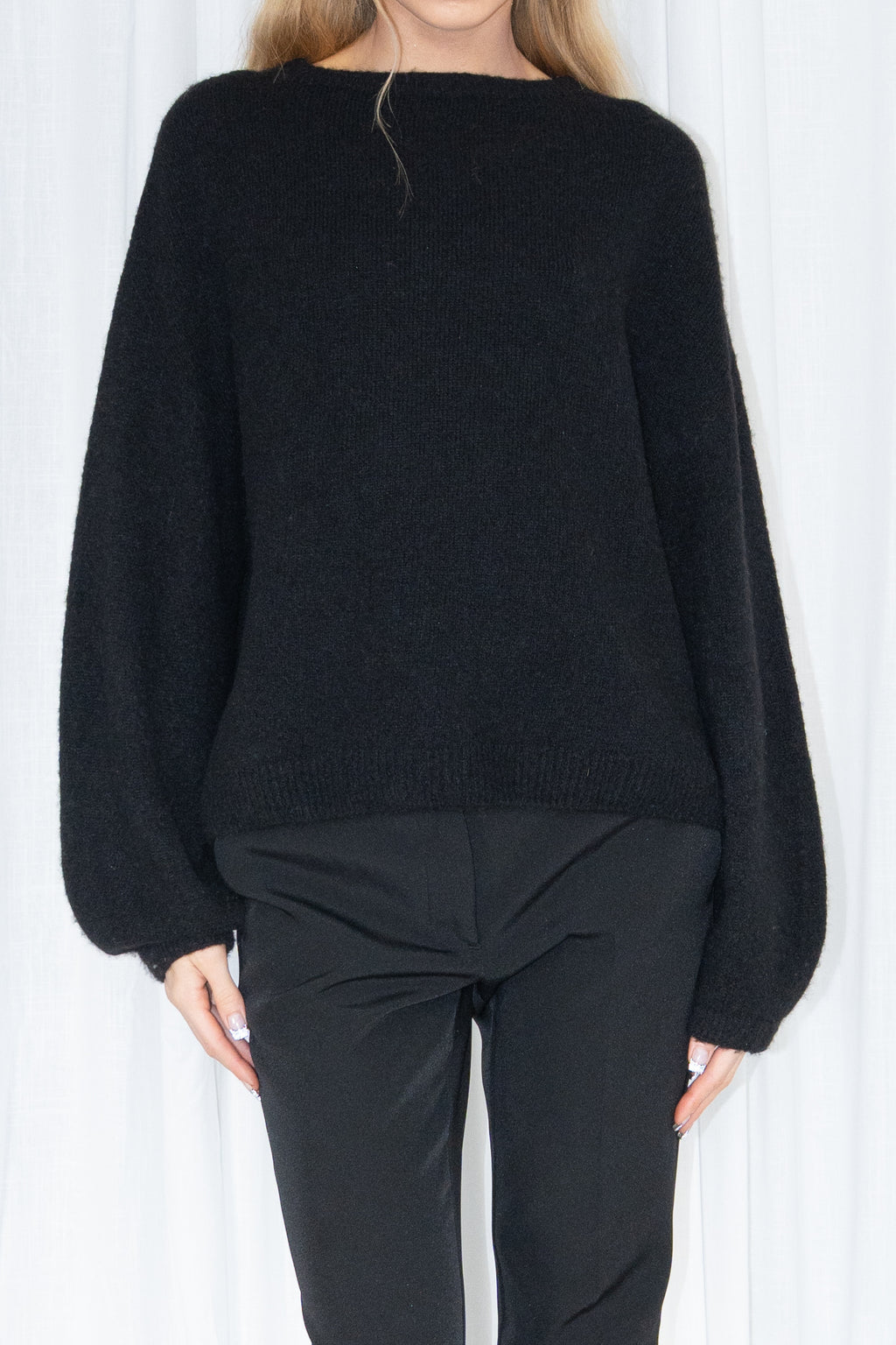 Alpaca Black Crewneck Knit Sweater - Size M