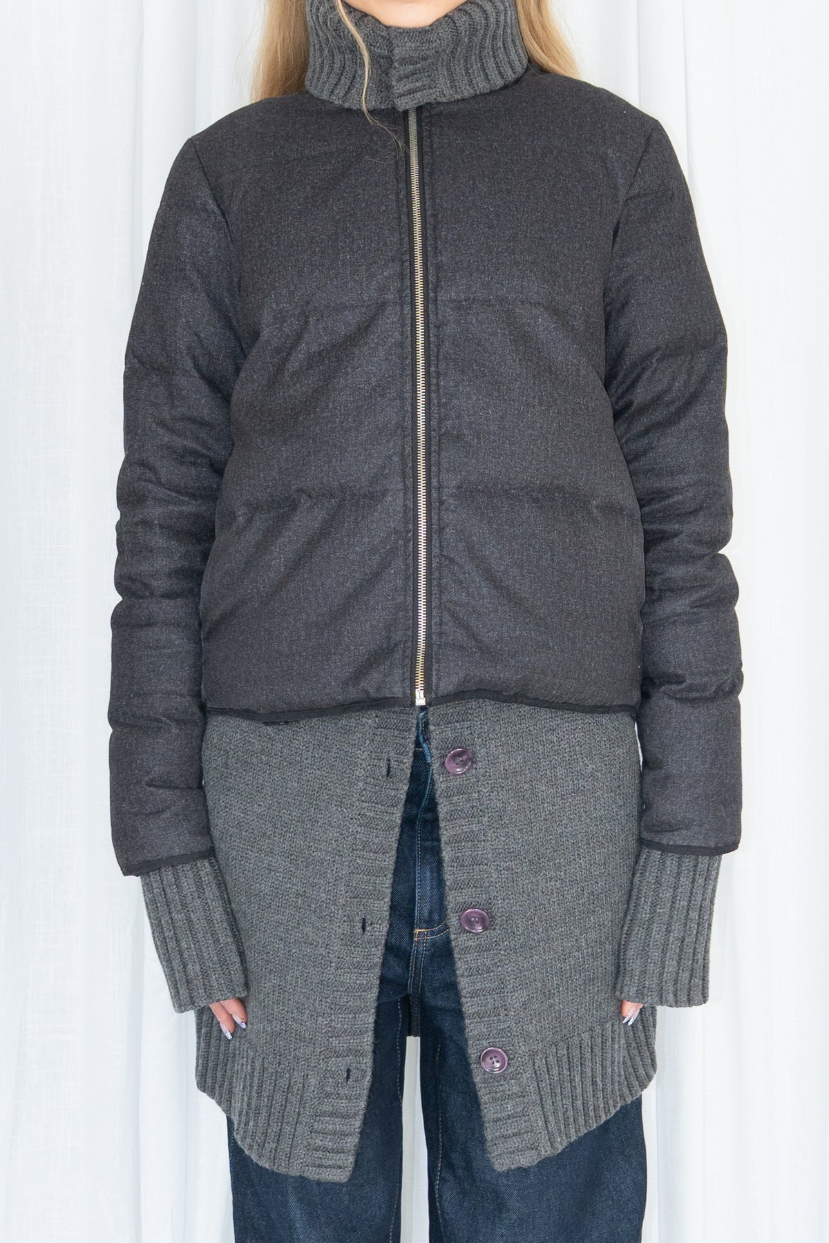 Grey Cropped Zip-Up Puffer Jacket - Size S