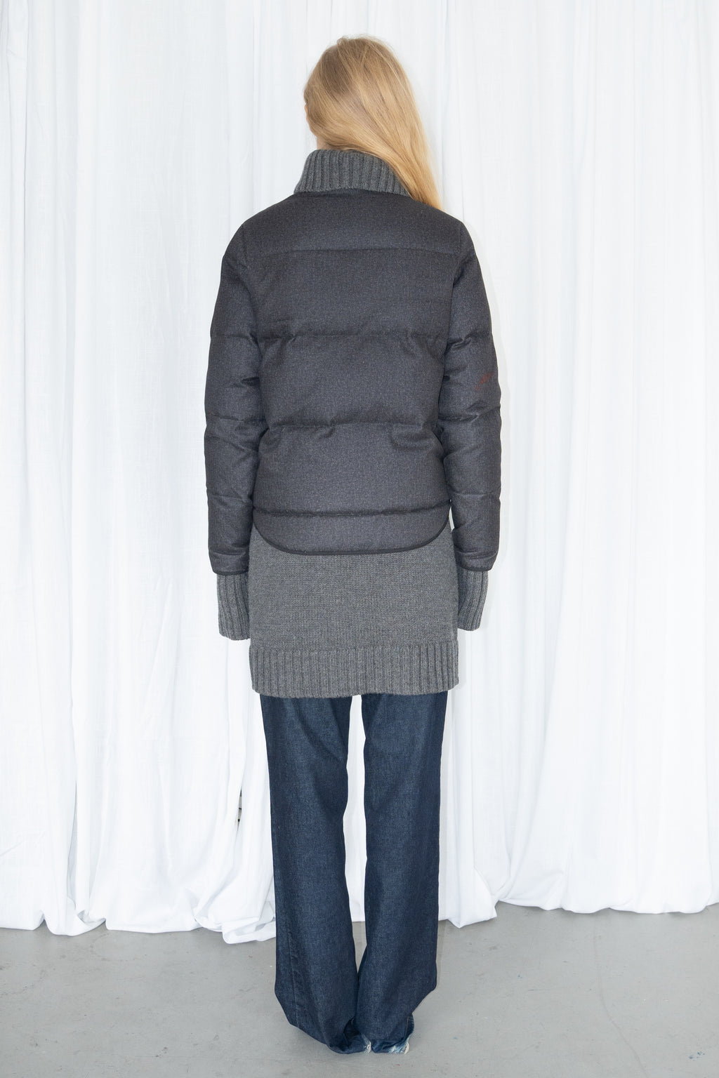 Grey Cropped Zip-Up Puffer Jacket - Size S