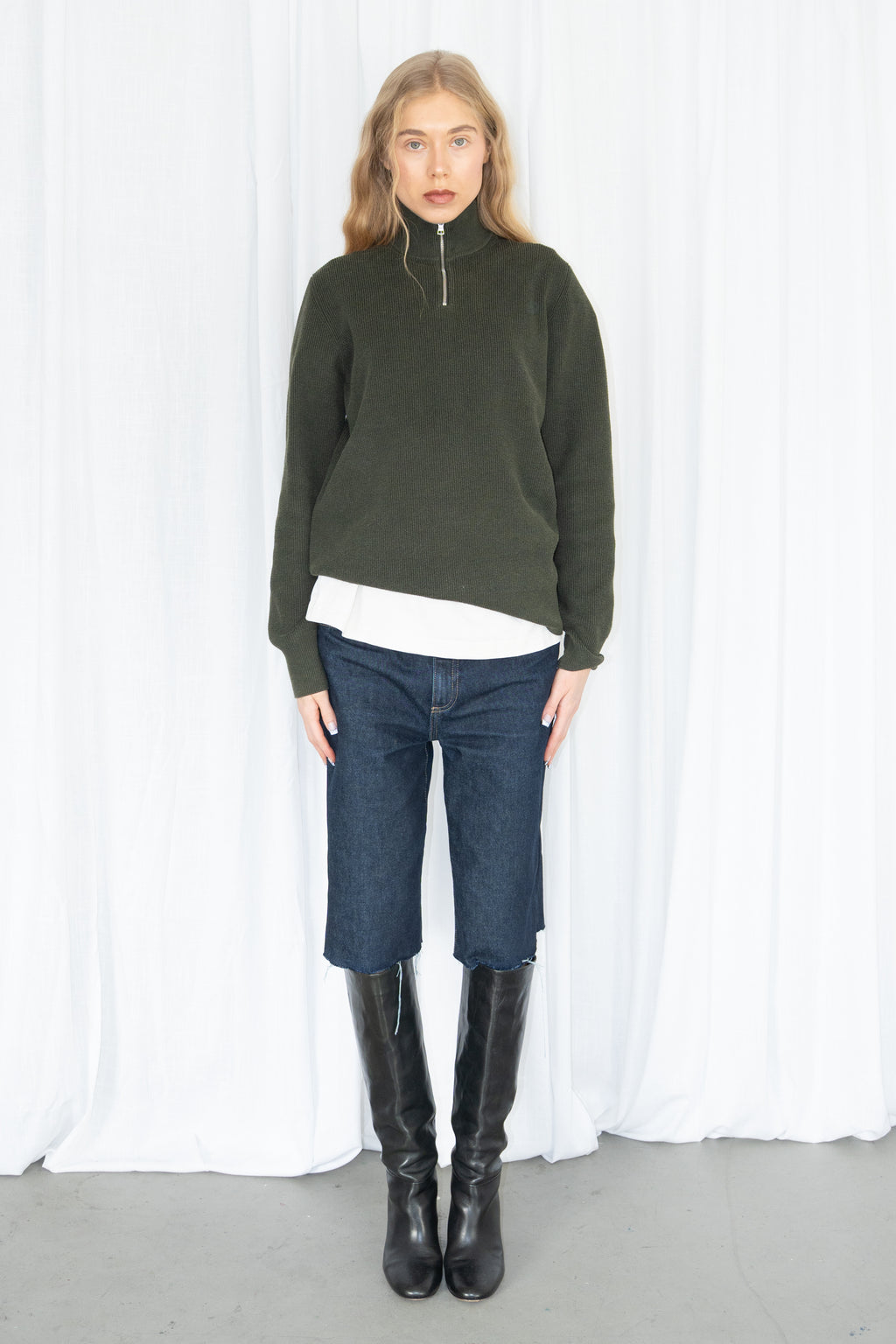 Green Half-Zip Knit Sweater 40% Cotton - Size M