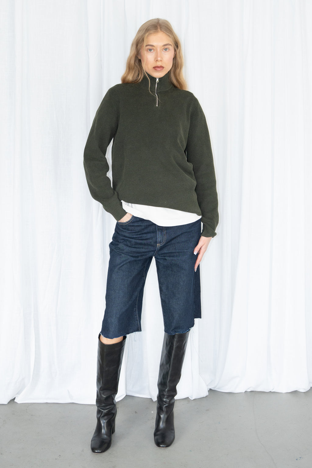 Green Half-Zip Knit Sweater 40% Cotton - Size M