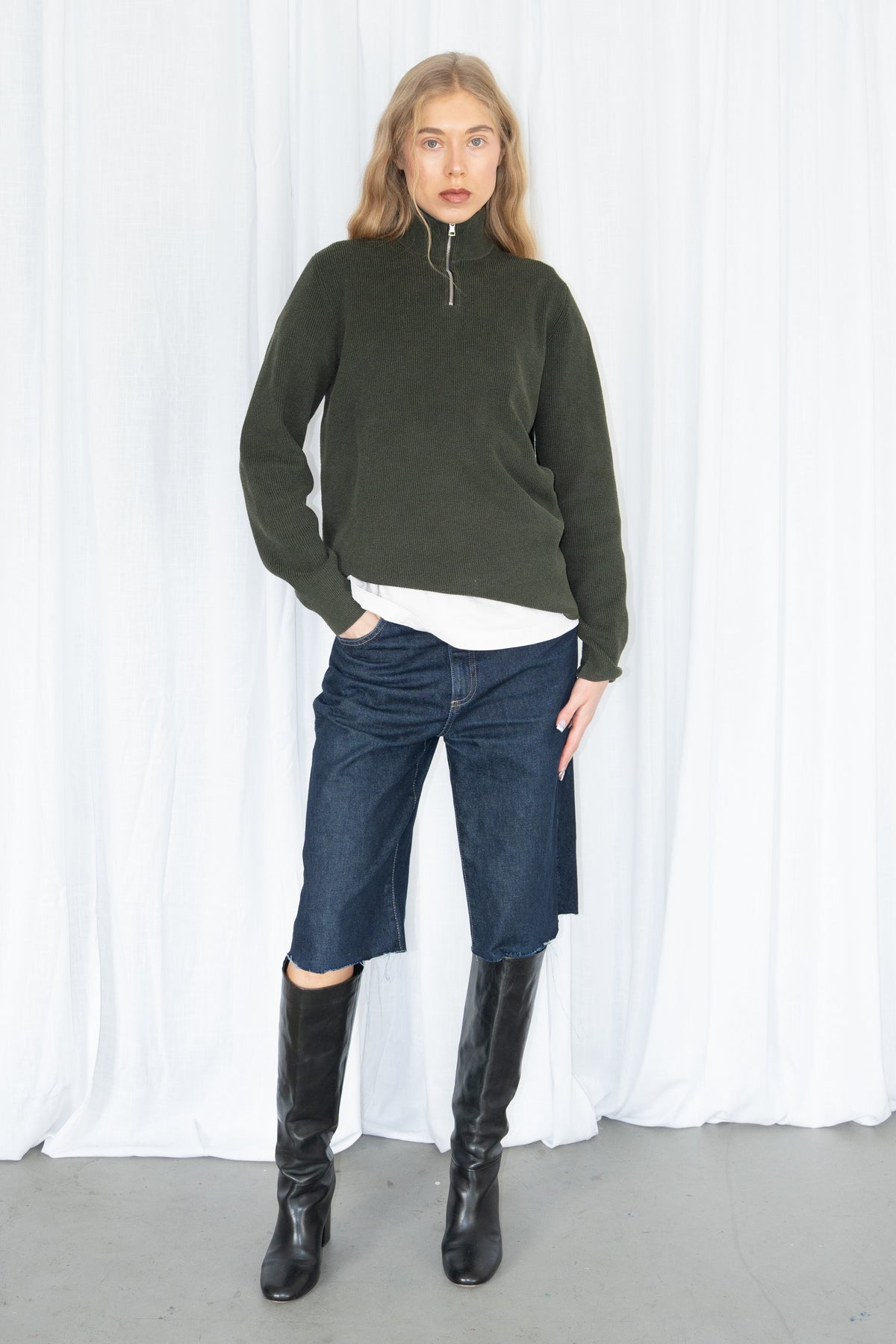 Green Half-Zip Knit Sweater 40% Cotton - Size M