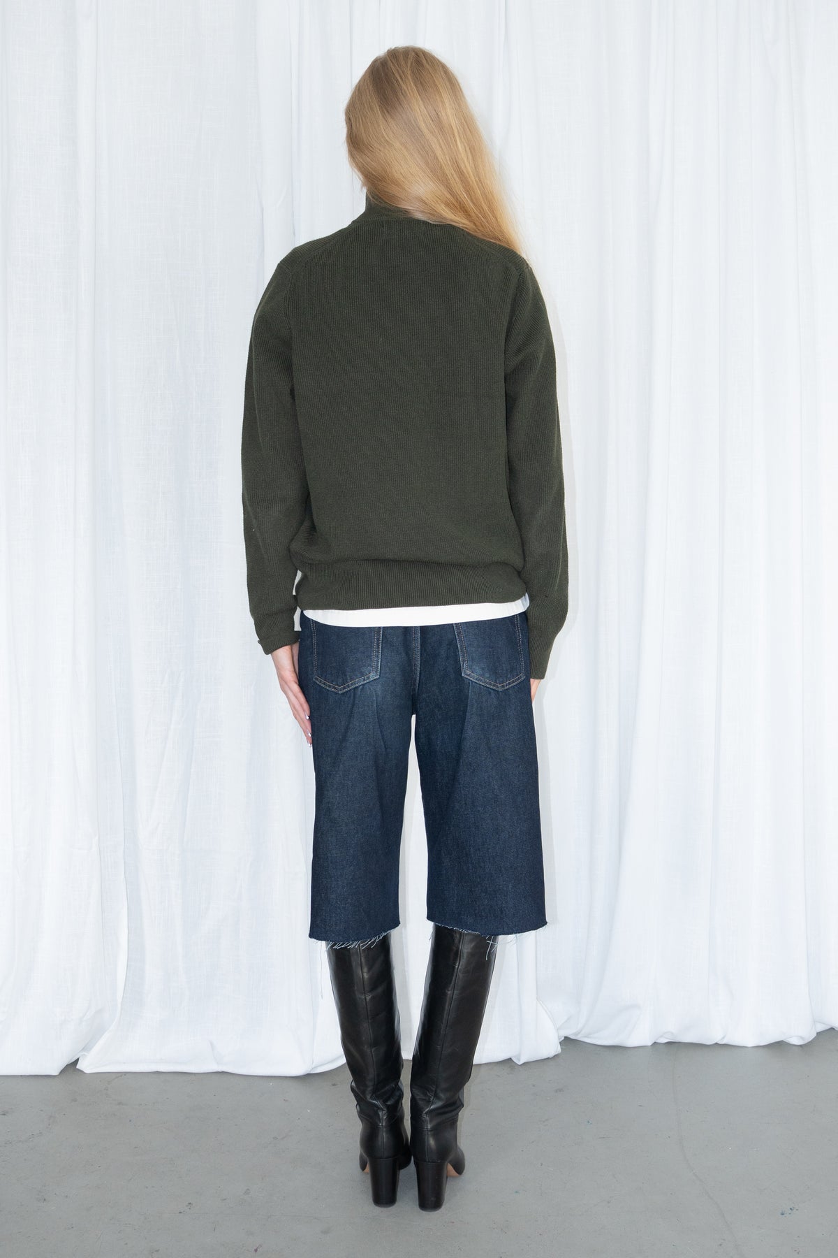 Green Half-Zip Knit Sweater 40% Cotton - Size M