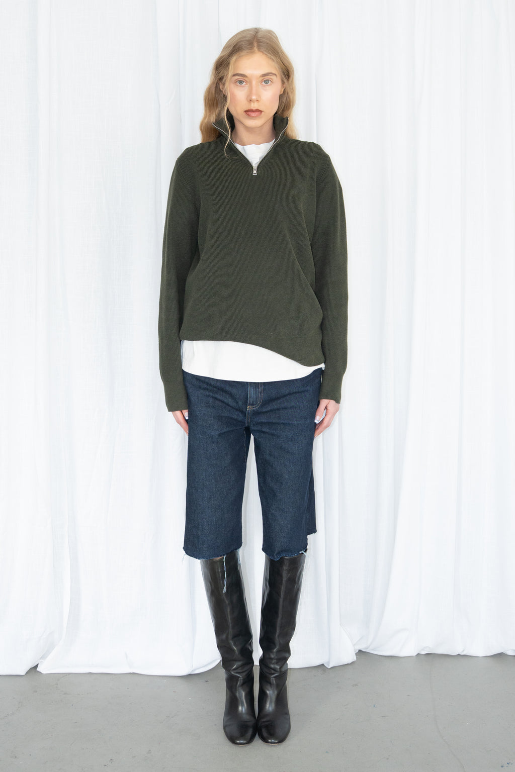 Green Half-Zip Knit Sweater 40% Cotton - Size M
