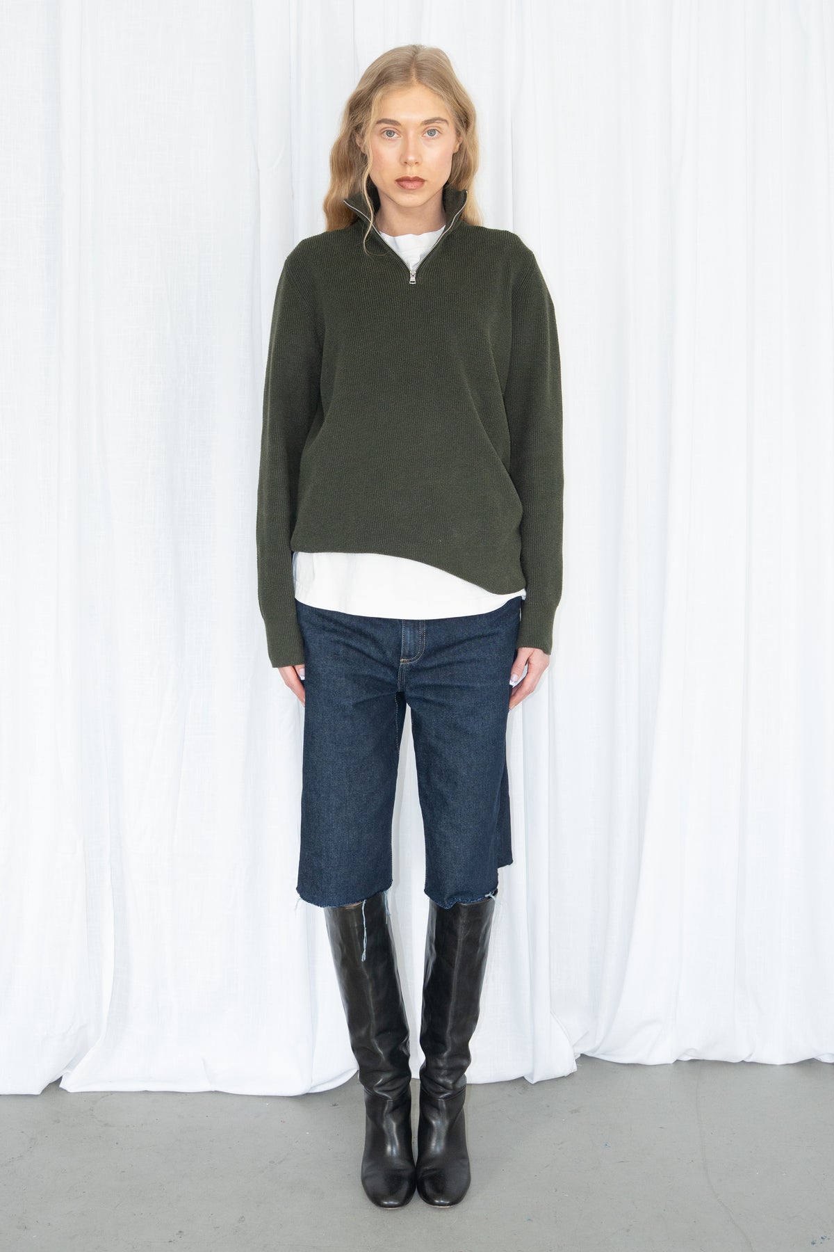 Green Half-Zip Knit Sweater 40% Cotton - Size M