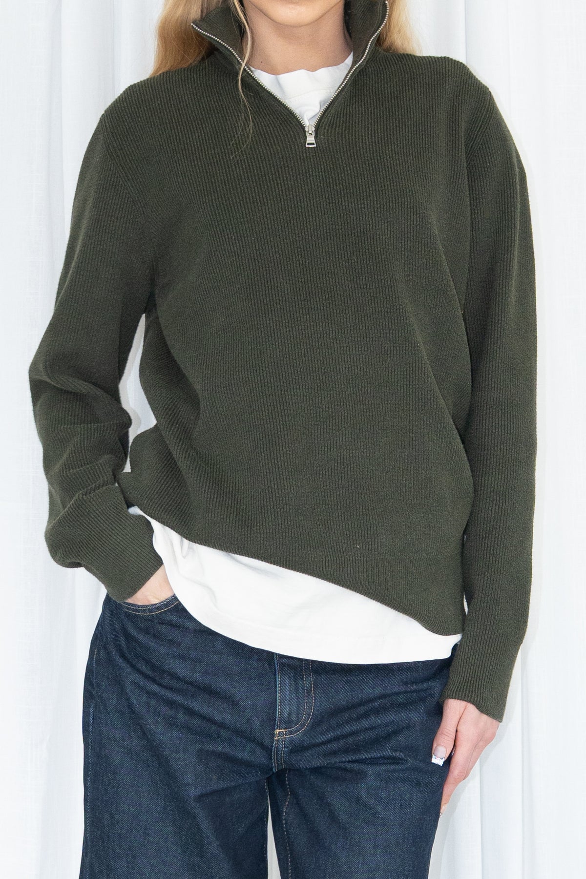 Green Half-Zip Knit Sweater 40% Cotton - Size M