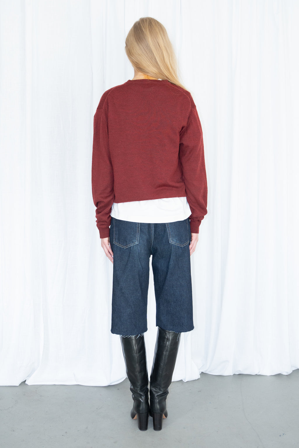 Burgundy V-Neck Knit Sweater - Size L
