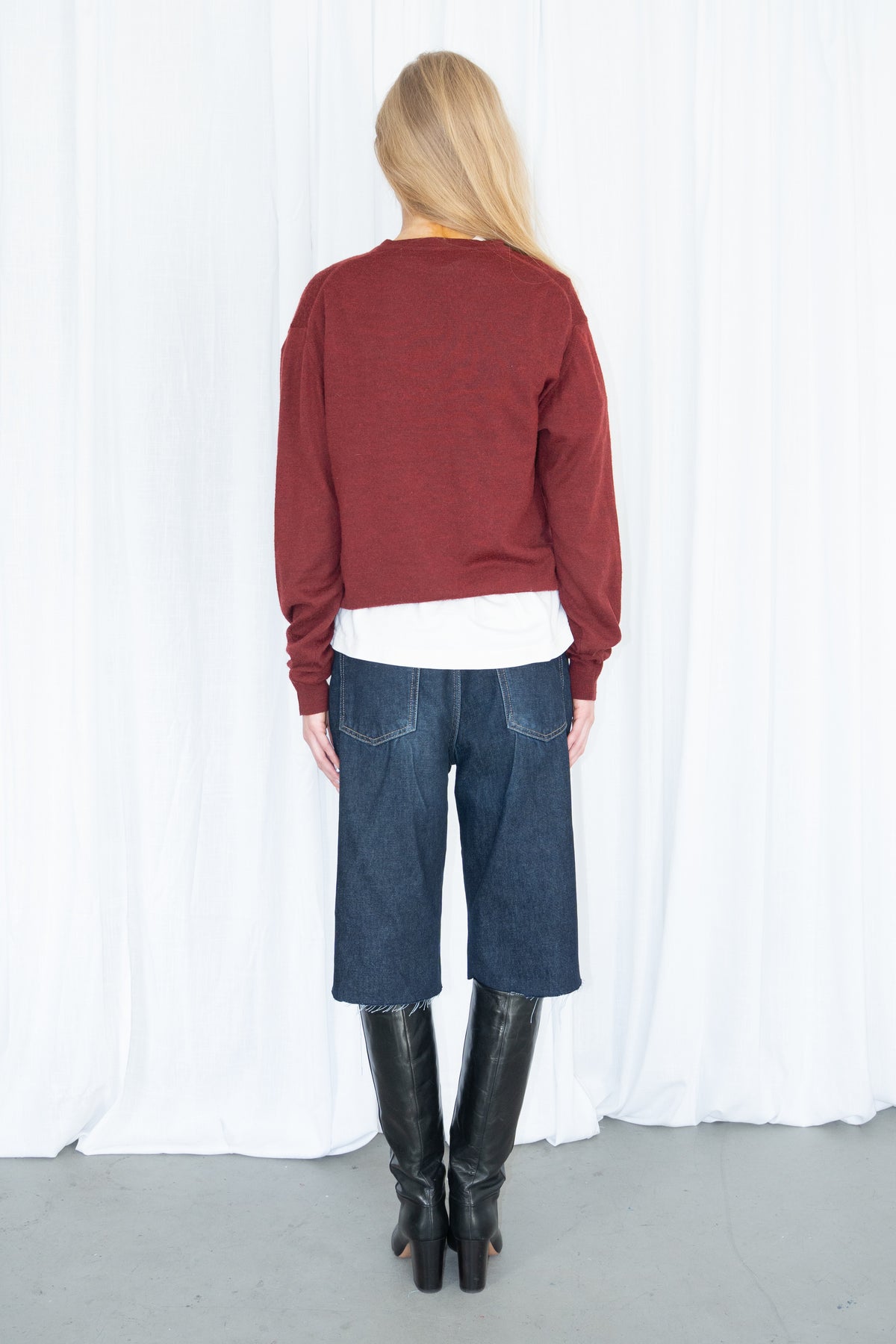 Burgundy V-Neck Knit Sweater - Size L