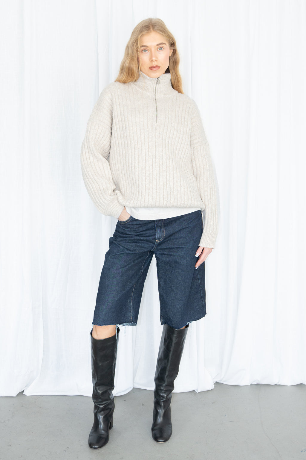 Off-White Ribbed Knit Sweater - Size XL