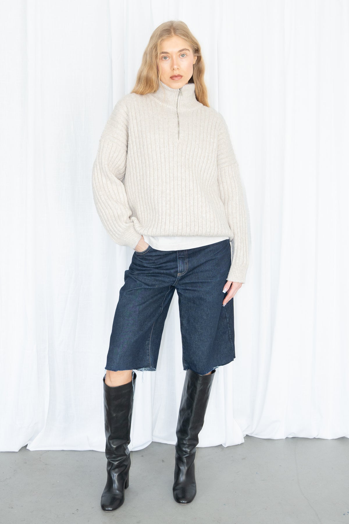 Off-White Ribbed Knit Sweater - Size XL