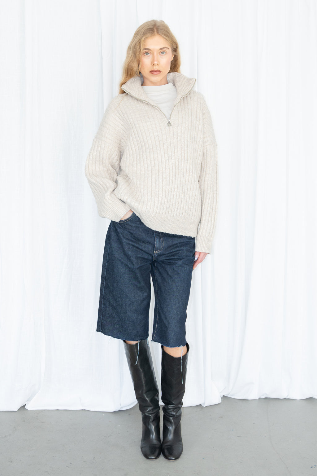 Off-White Ribbed Knit Sweater - Size XL