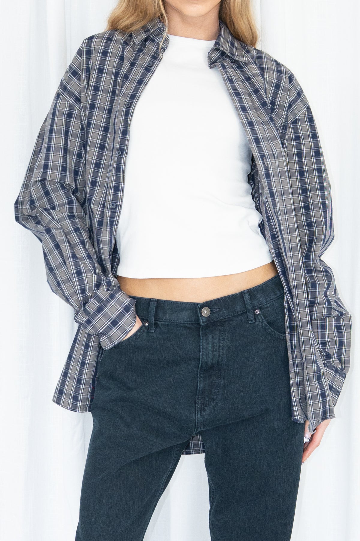 Grey Plaid Shirt - Size XL