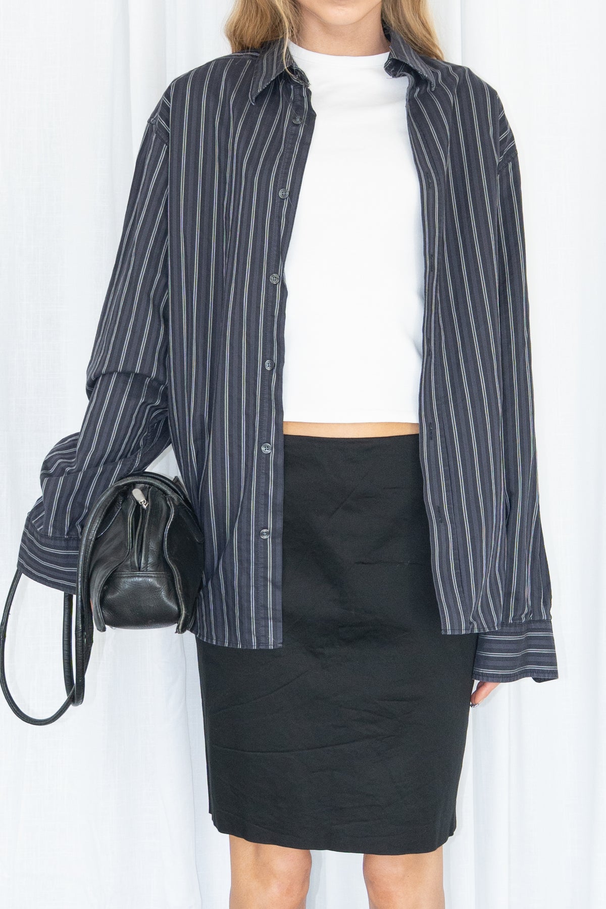 Dark Grey Pinstripe Shirt - Size L