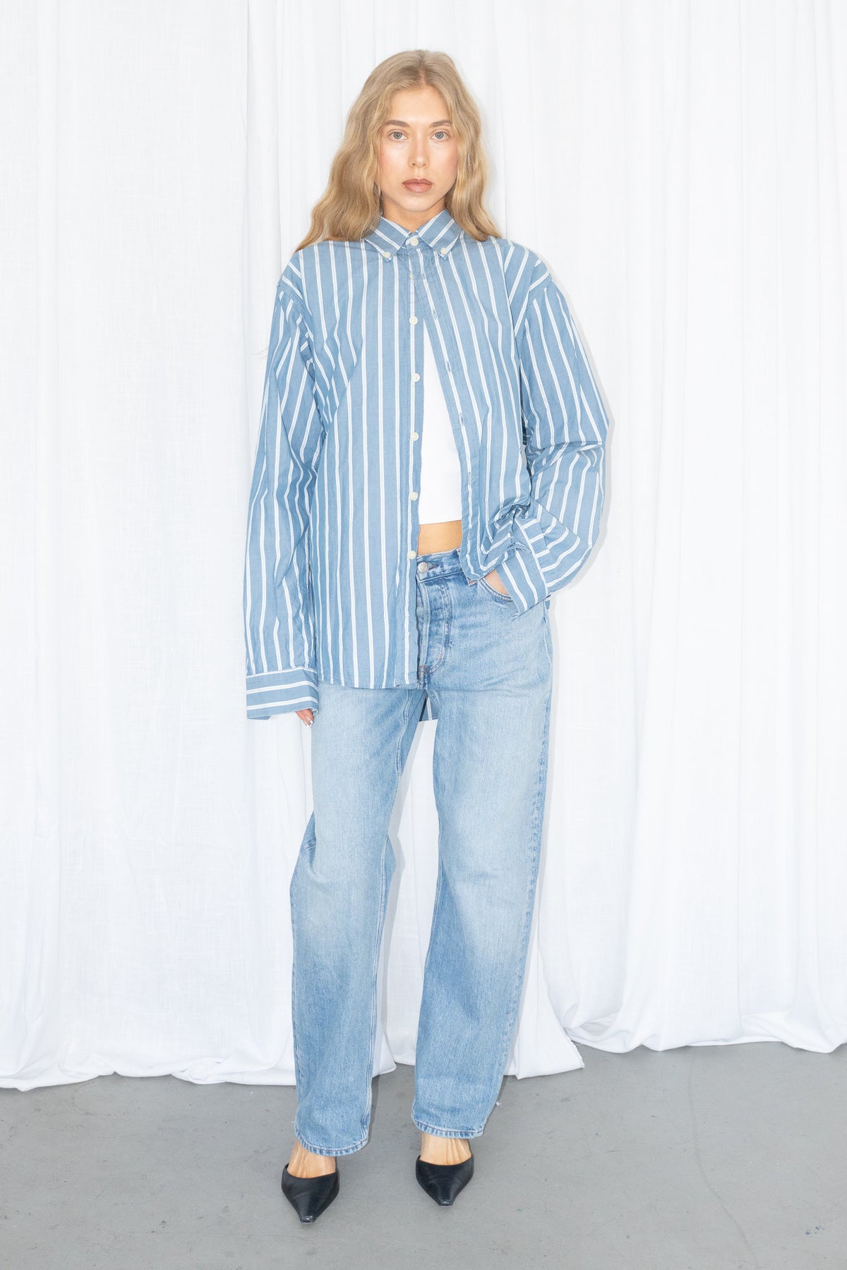 Light Blue Striped Shirt - Size XL