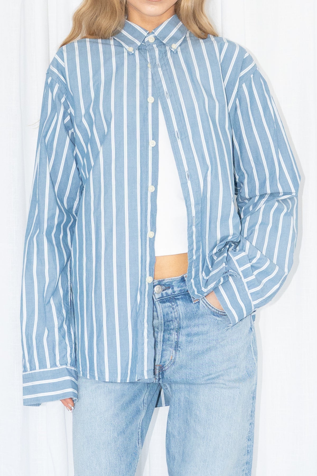 Light Blue Striped Shirt - Size XL