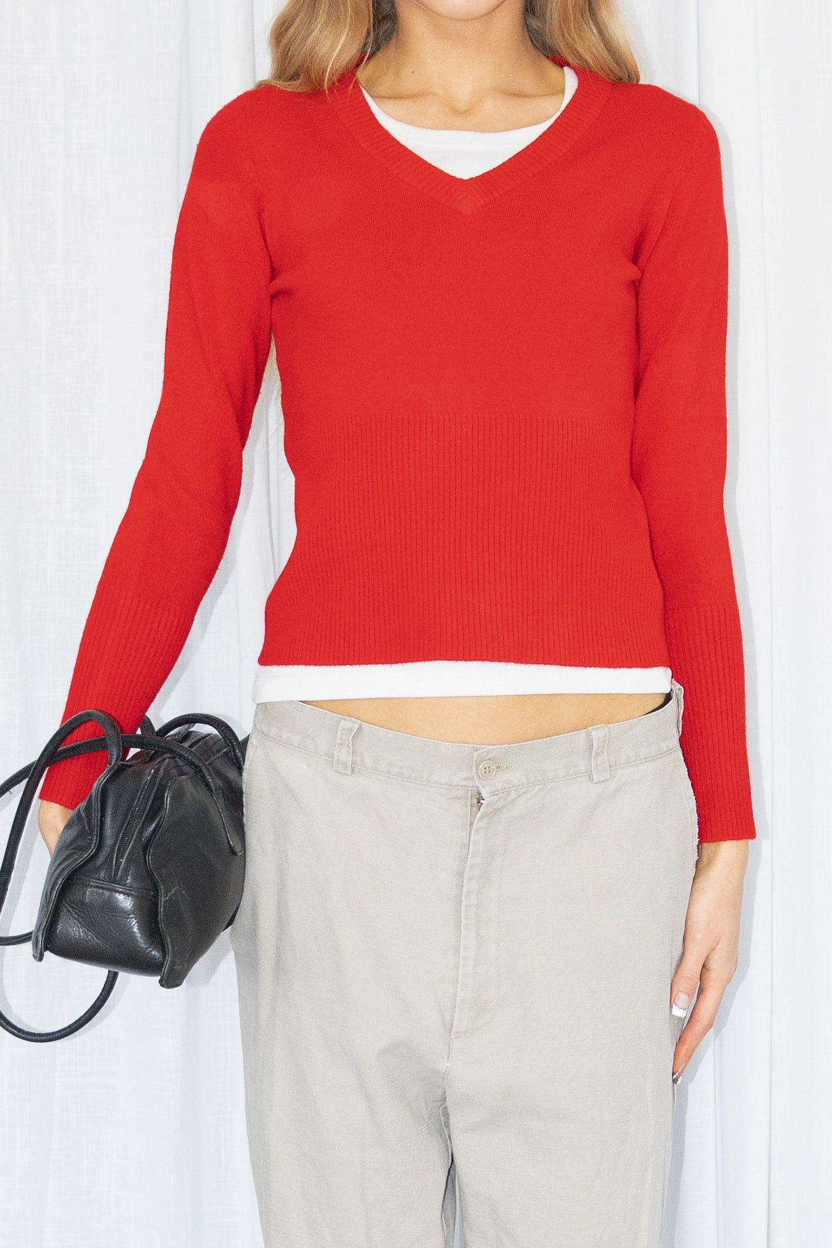 Red Knit Sweater VNeck - Size S