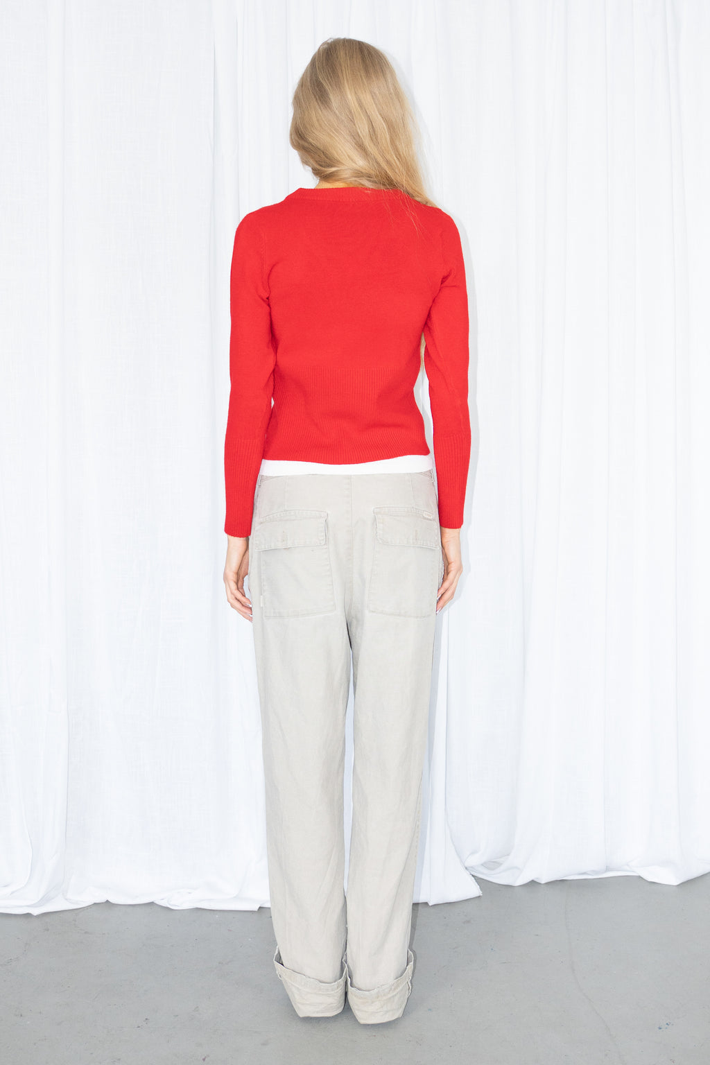 Red Knit Sweater VNeck - Size S