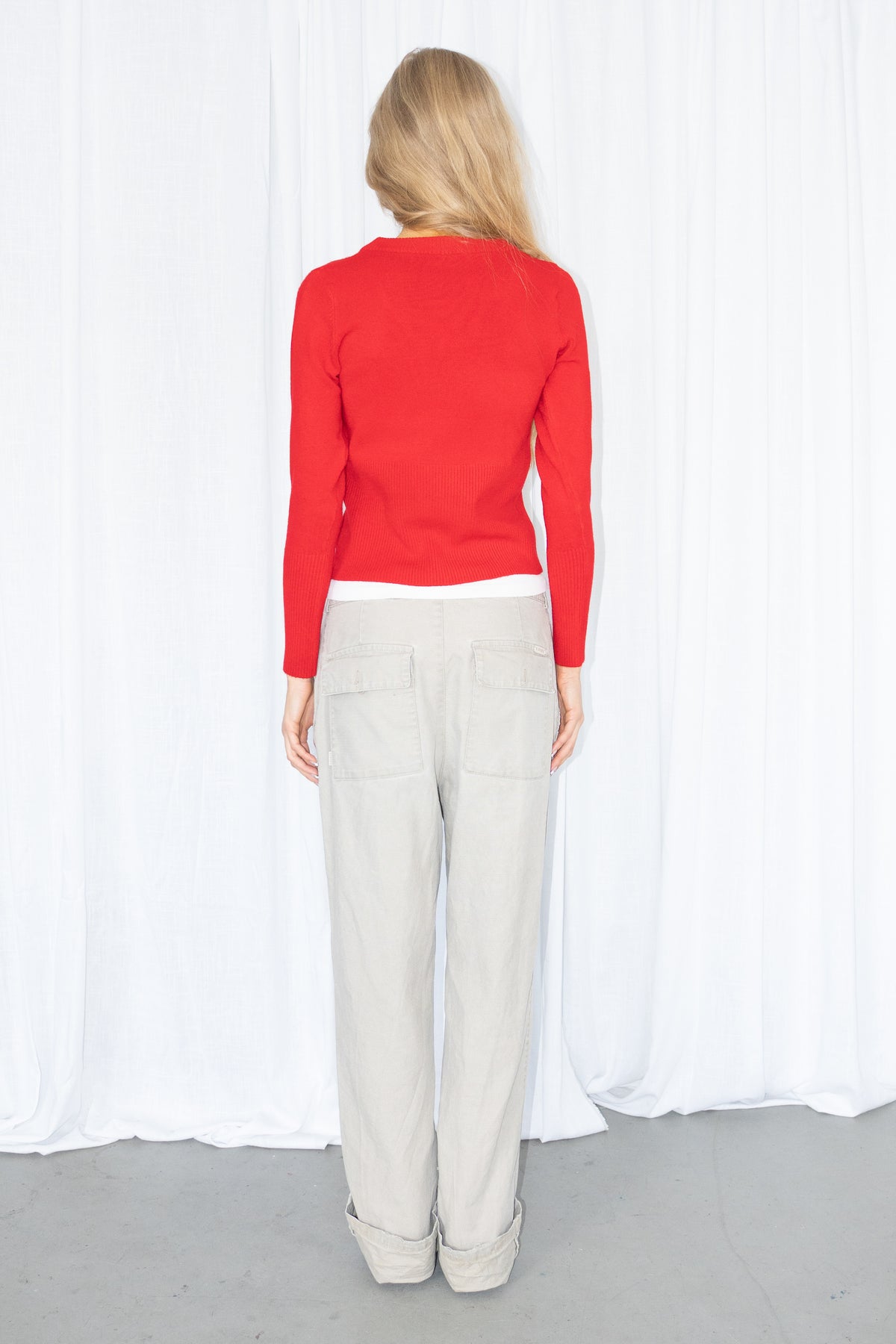 Red Knit Sweater VNeck - Size S