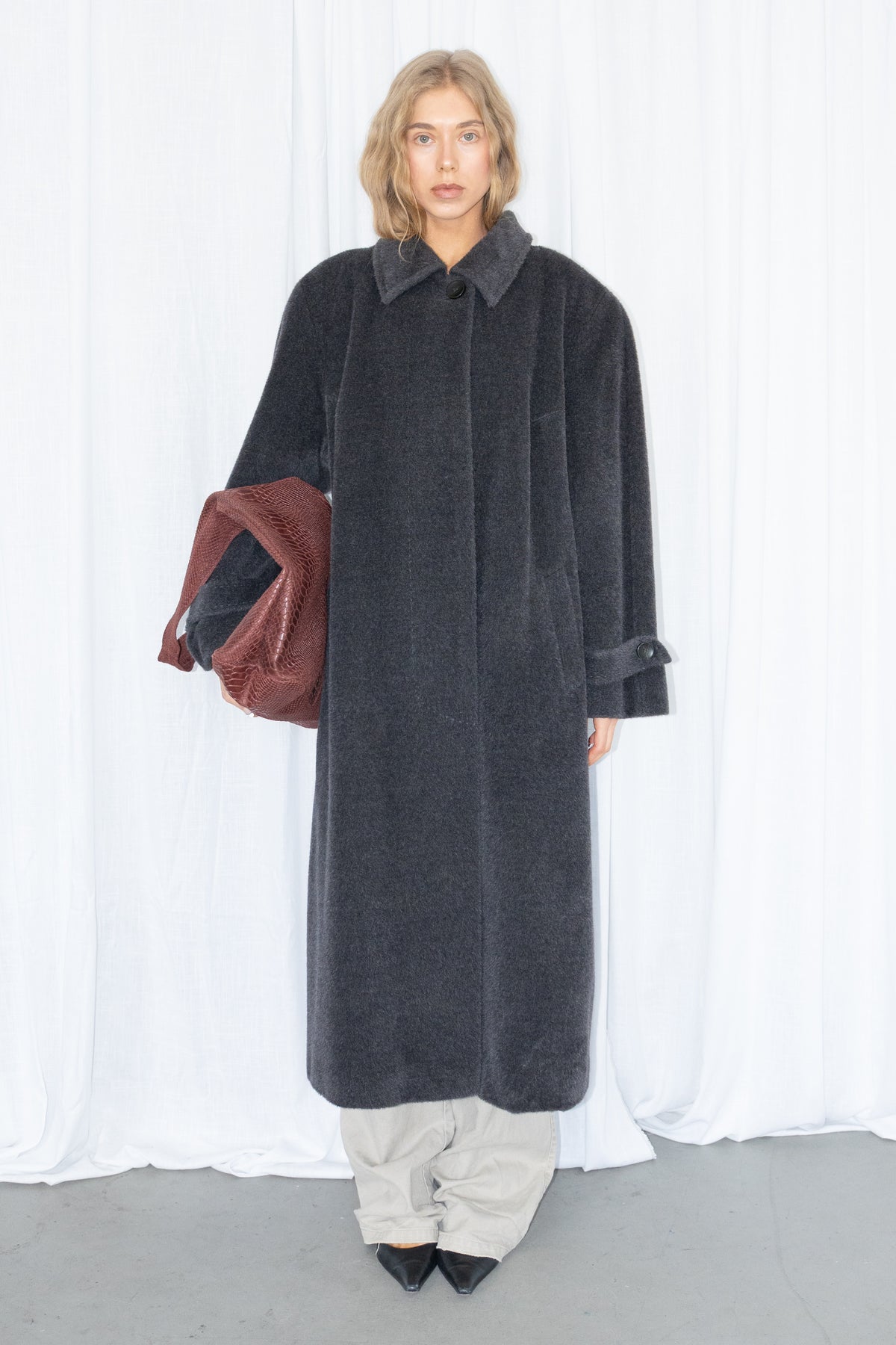 Grey Oversized Long Coat 80% Lama Wool - Size XL