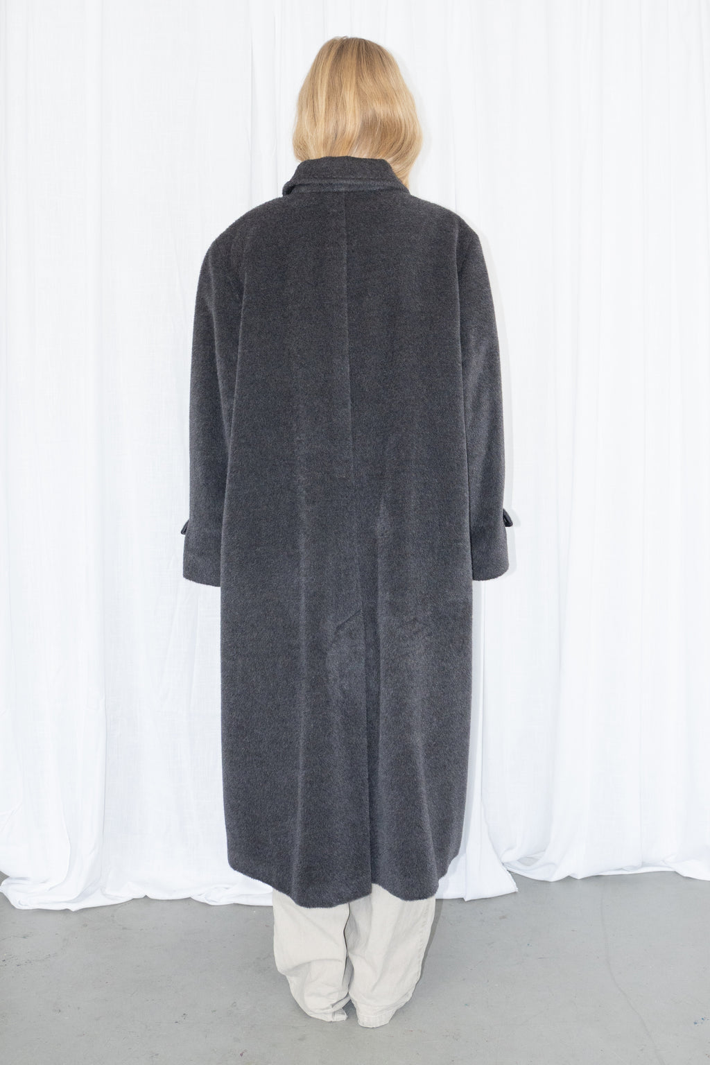Grey Oversized Long Coat 80% Lama Wool - Size XL