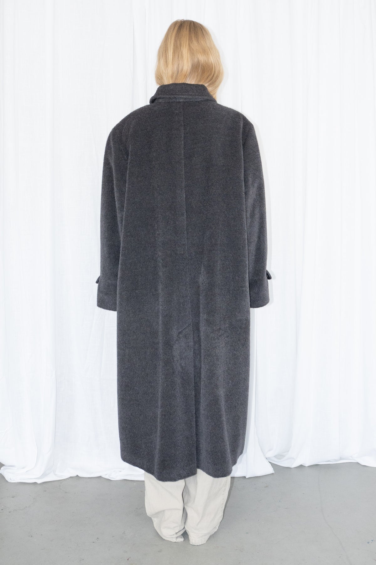 Grey Oversized Long Coat 80% Lama Wool - Size XL