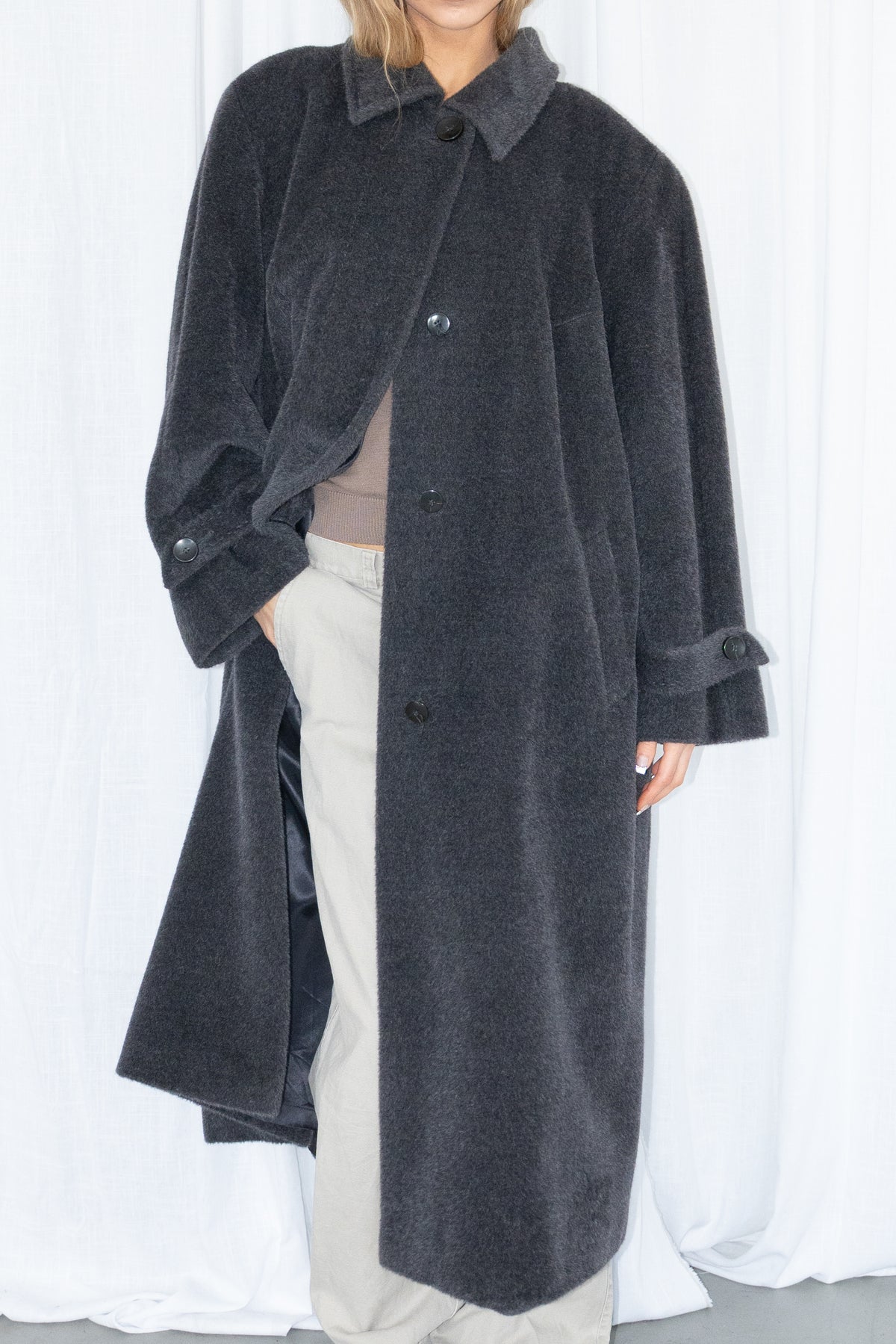 Grey Oversized Long Coat 80% Lama Wool - Size XL