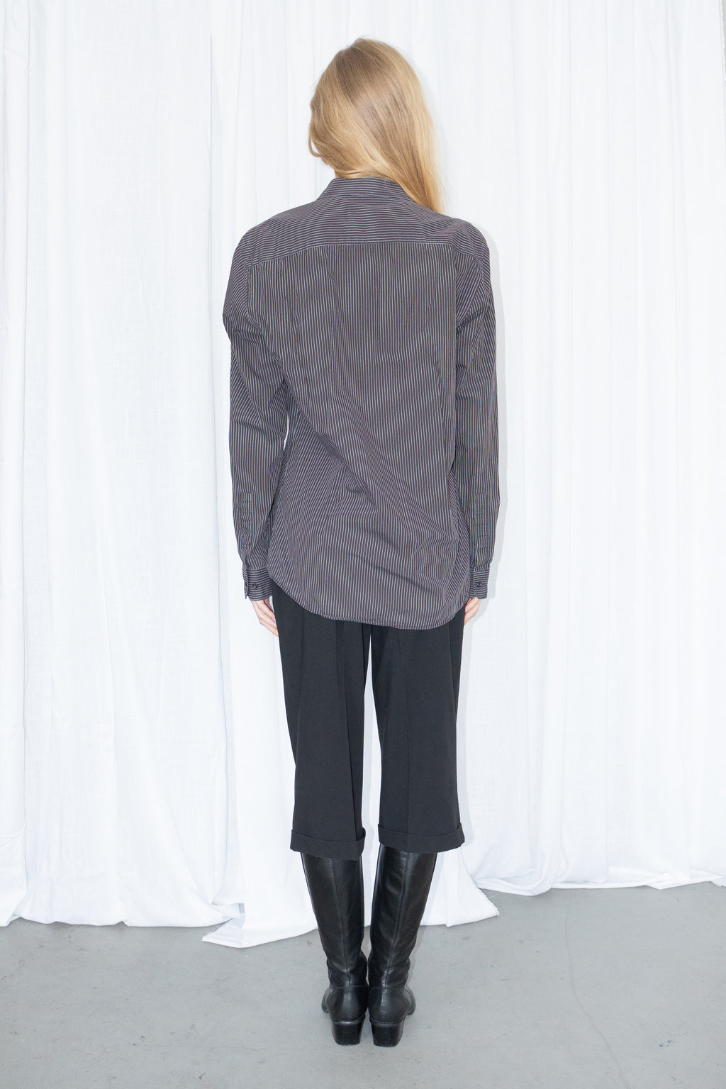 Burgundy/Grey/White Pinstripe Shirt - Size M/L