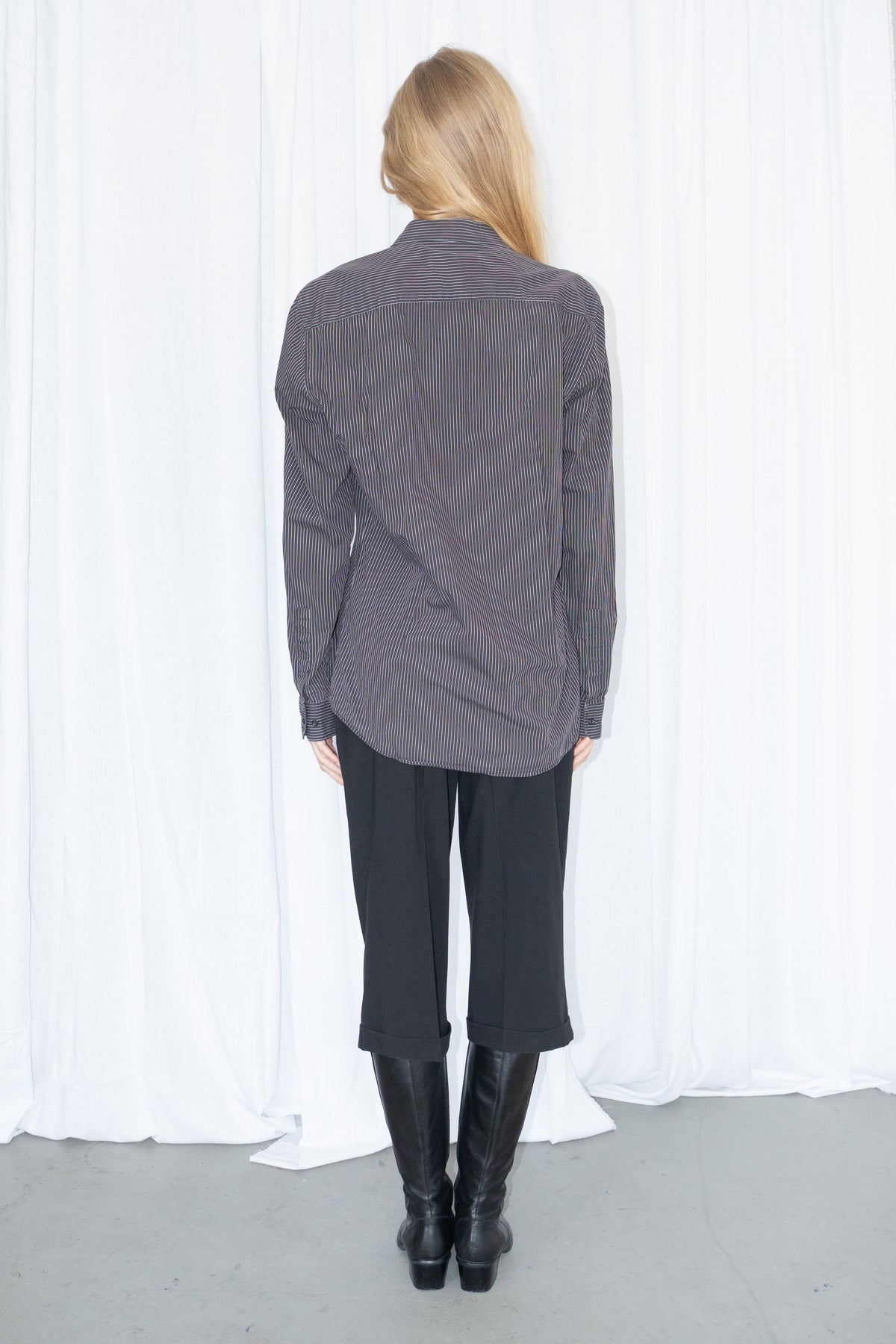 Burgundy/Grey/White Pinstripe Shirt - Size M/L