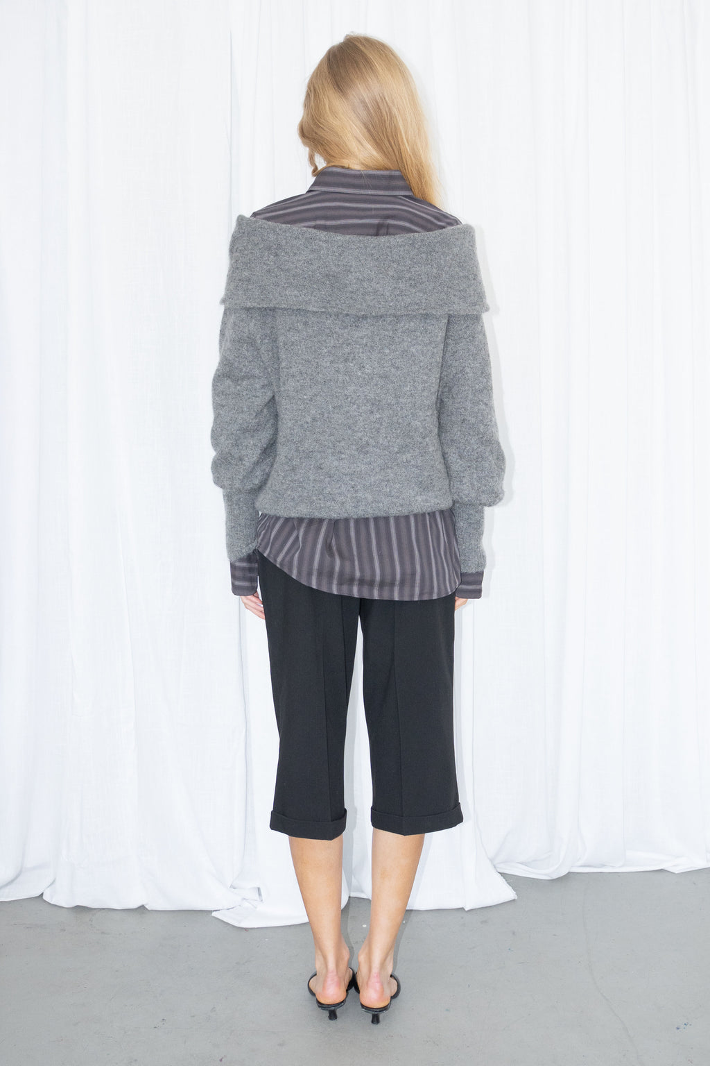 Grey Off-the-Shoulder Knit Sweater - Size M