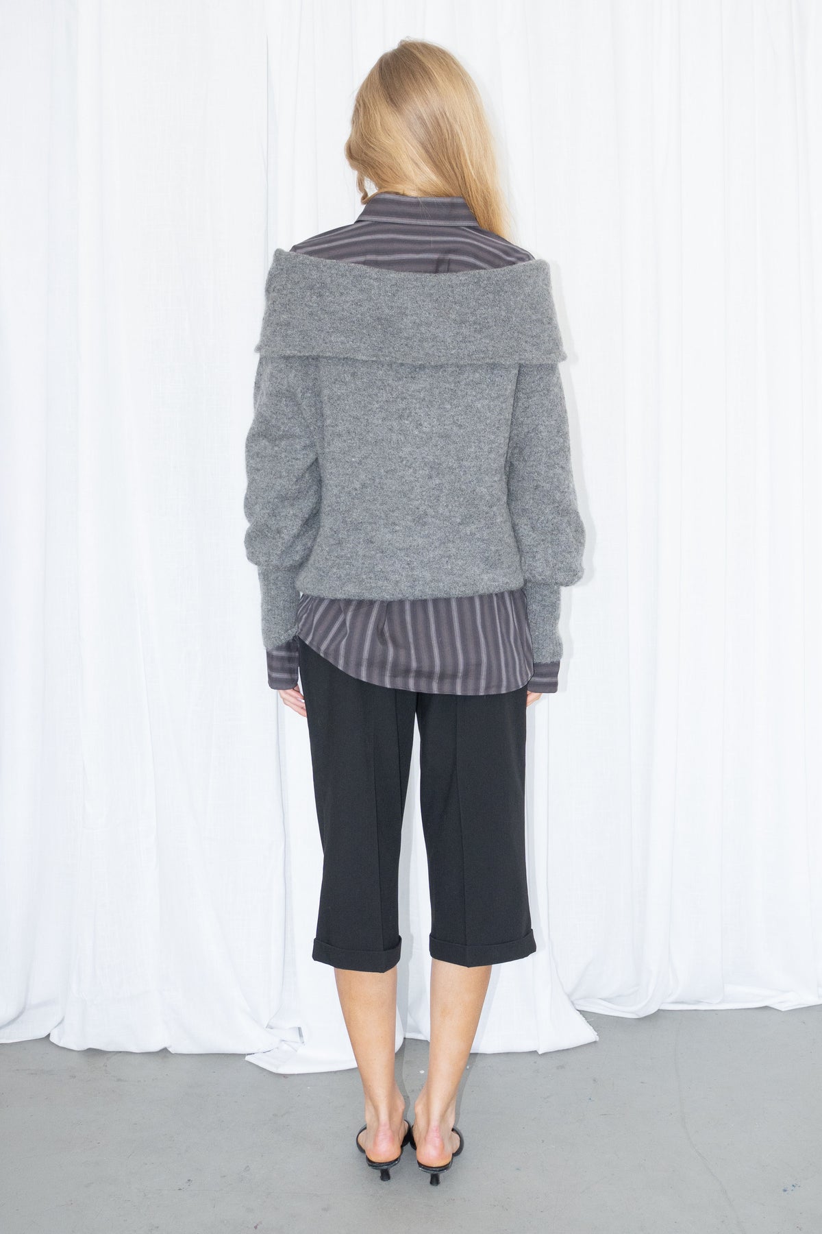 Grey Off-the-Shoulder Knit Sweater - Size M
