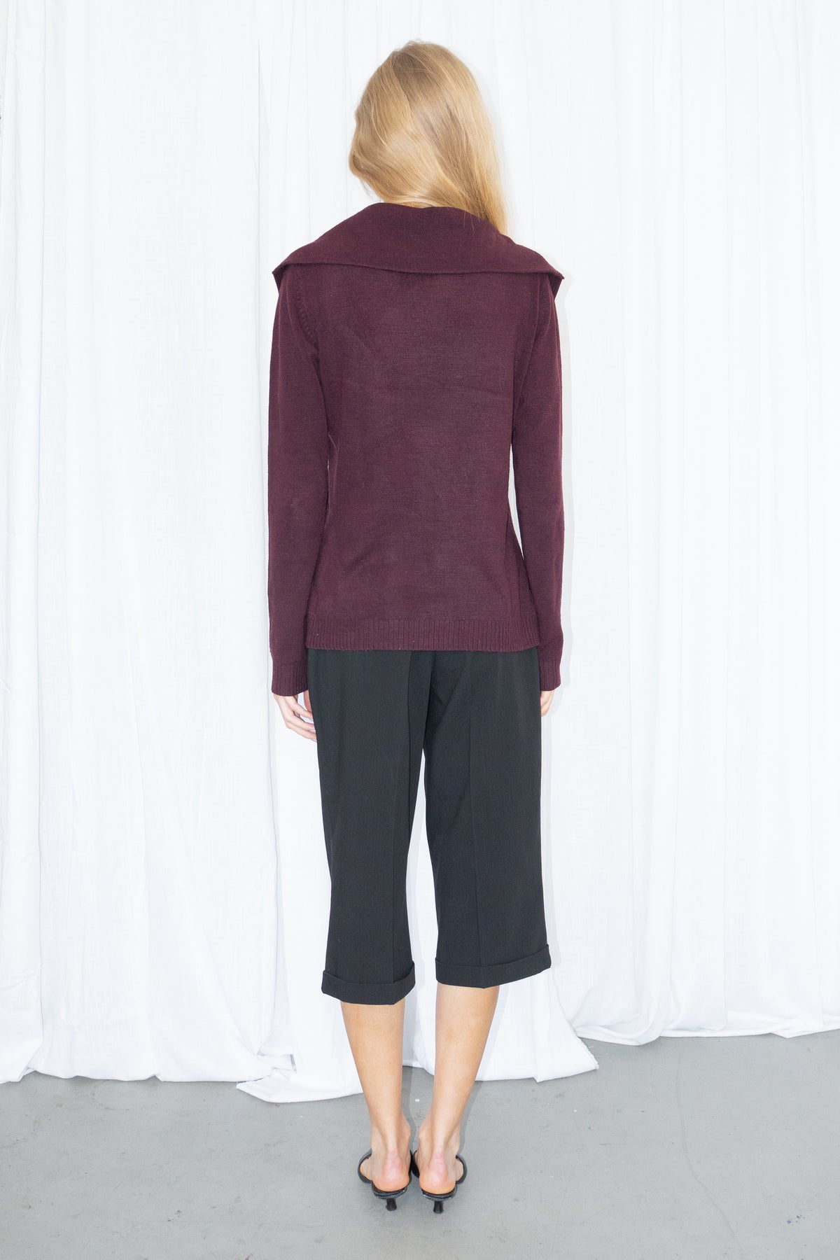 Wool Burgundy Button-Front Knit Cardigan - Size M/L