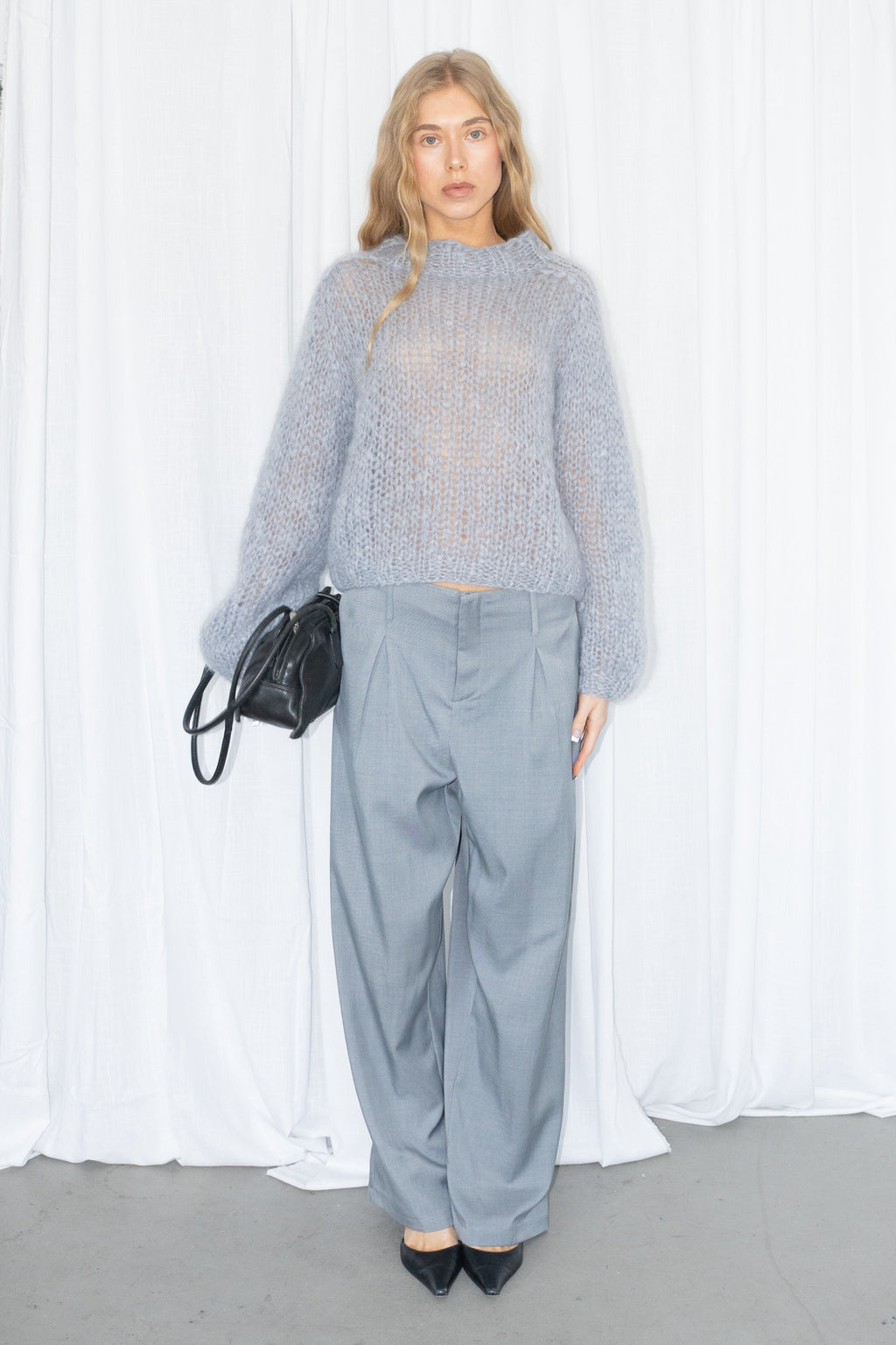 Grey Mohair Knit Sweater - Size S/M