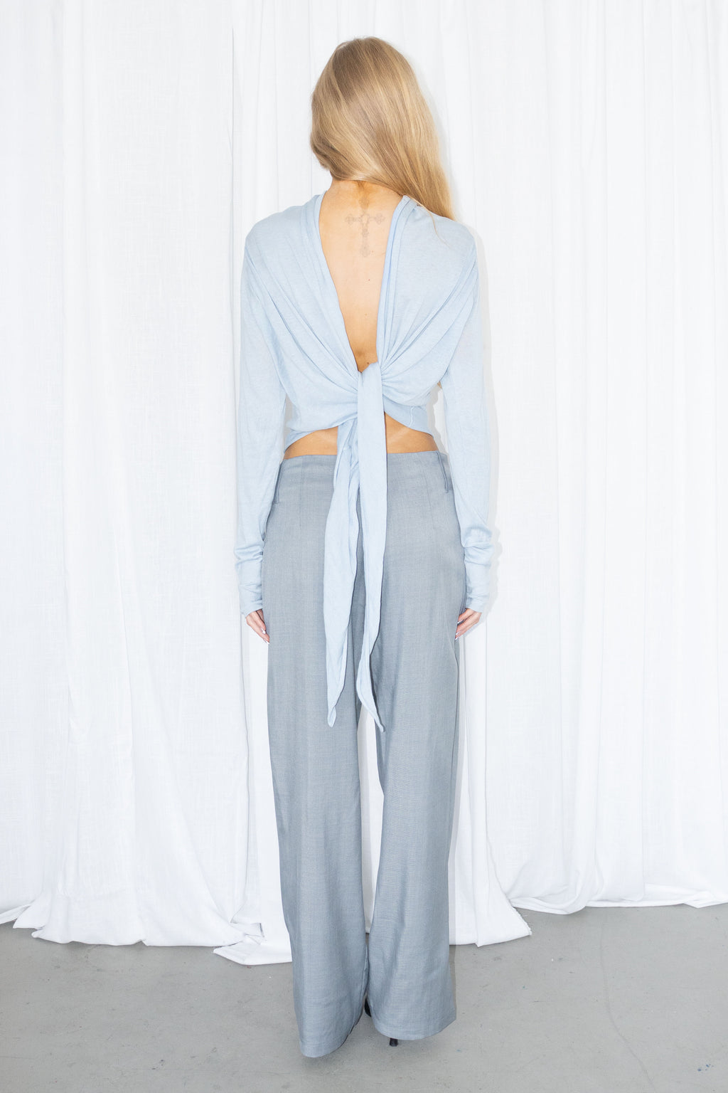 Silk/Cotton Light Blue Long-Sleeve Top - Size M