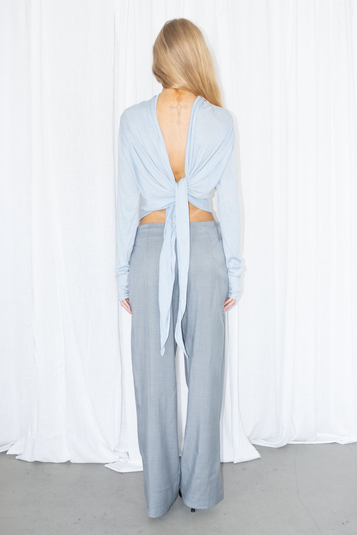 Silk/Cotton Light Blue Long-Sleeve Top - Size M