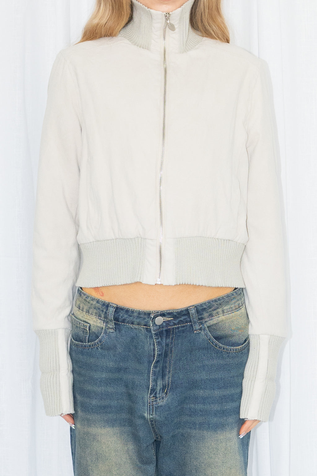 Cream Bomber Jacket - Size M