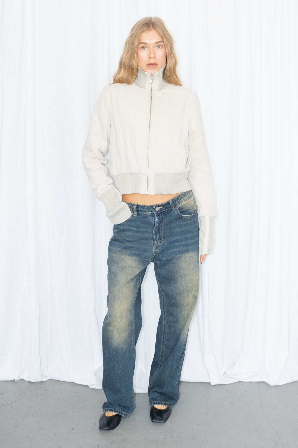 Cream Bomber Jacket - Size M