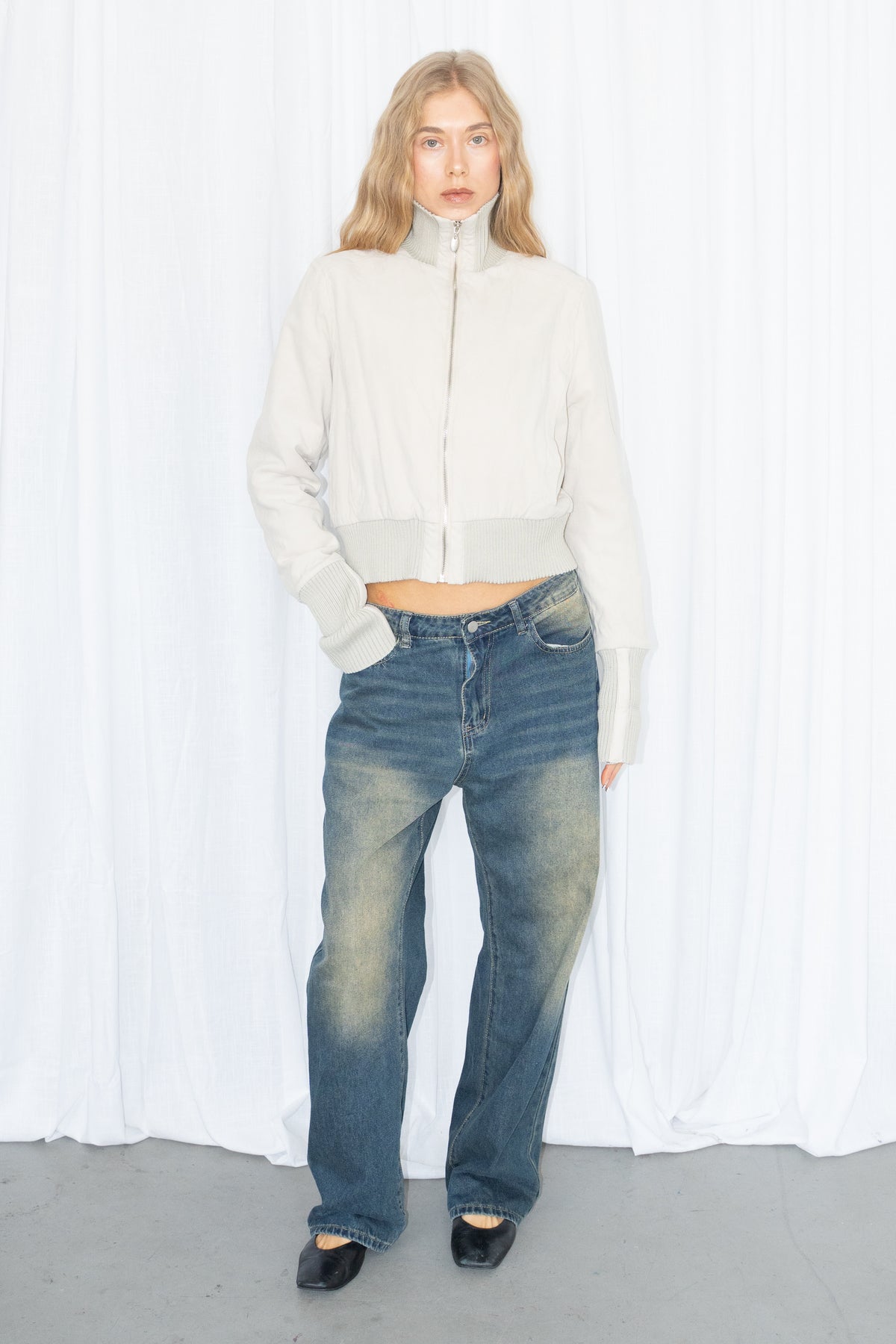 Cream Bomber Jacket - Size M