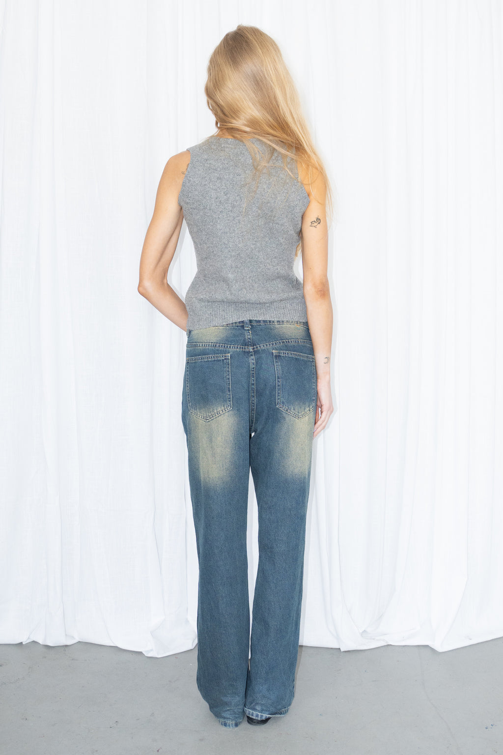 Grey V-Neck Knit Vest 100% Wool - Size S