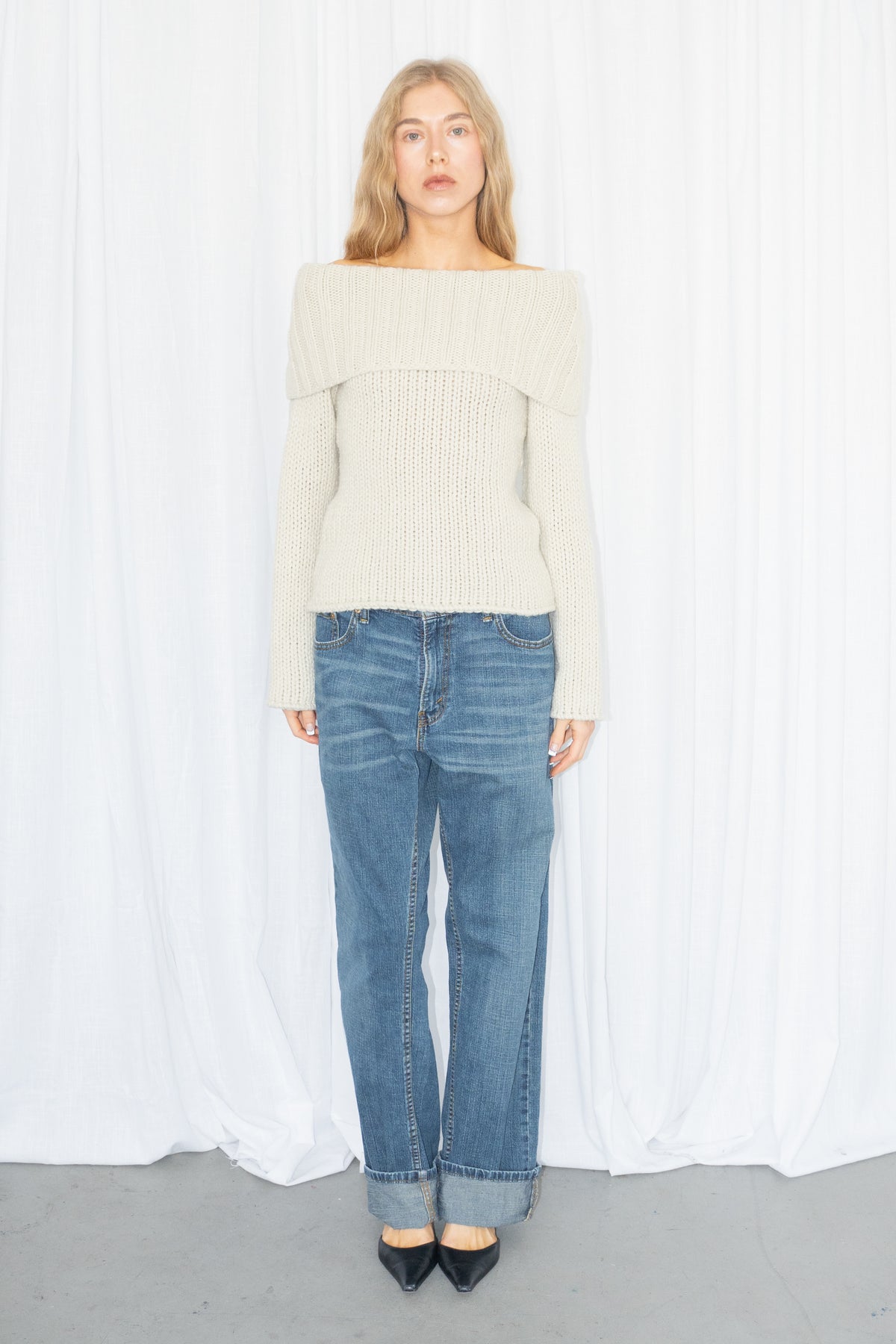 Beige Wool Knit Sweater - Size S