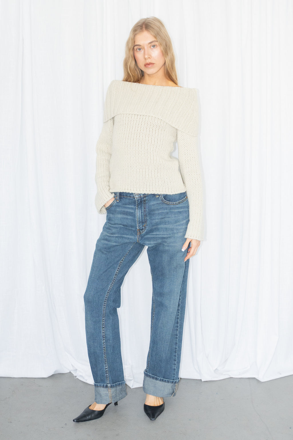 Beige Wool Knit Sweater - Size S