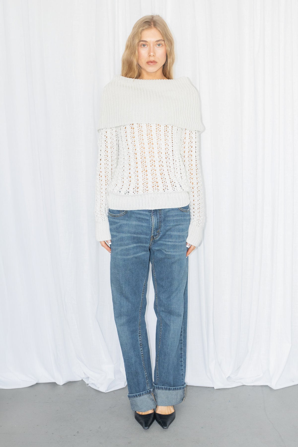 DKNY White Open-Knit Sweater - Size M