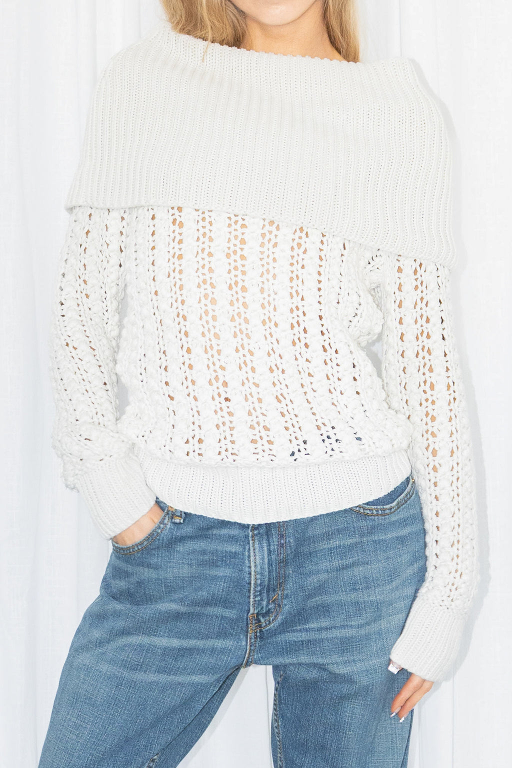 DKNY White Open-Knit Sweater - Size M