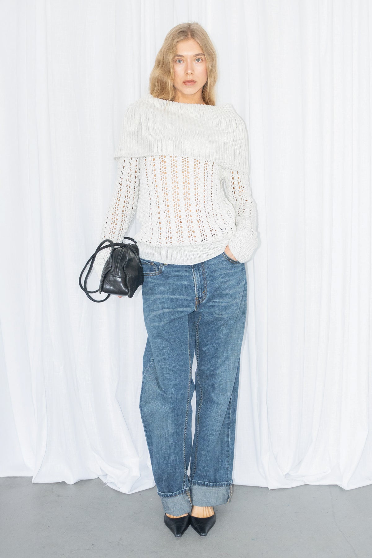 DKNY White Open-Knit Sweater - Size M