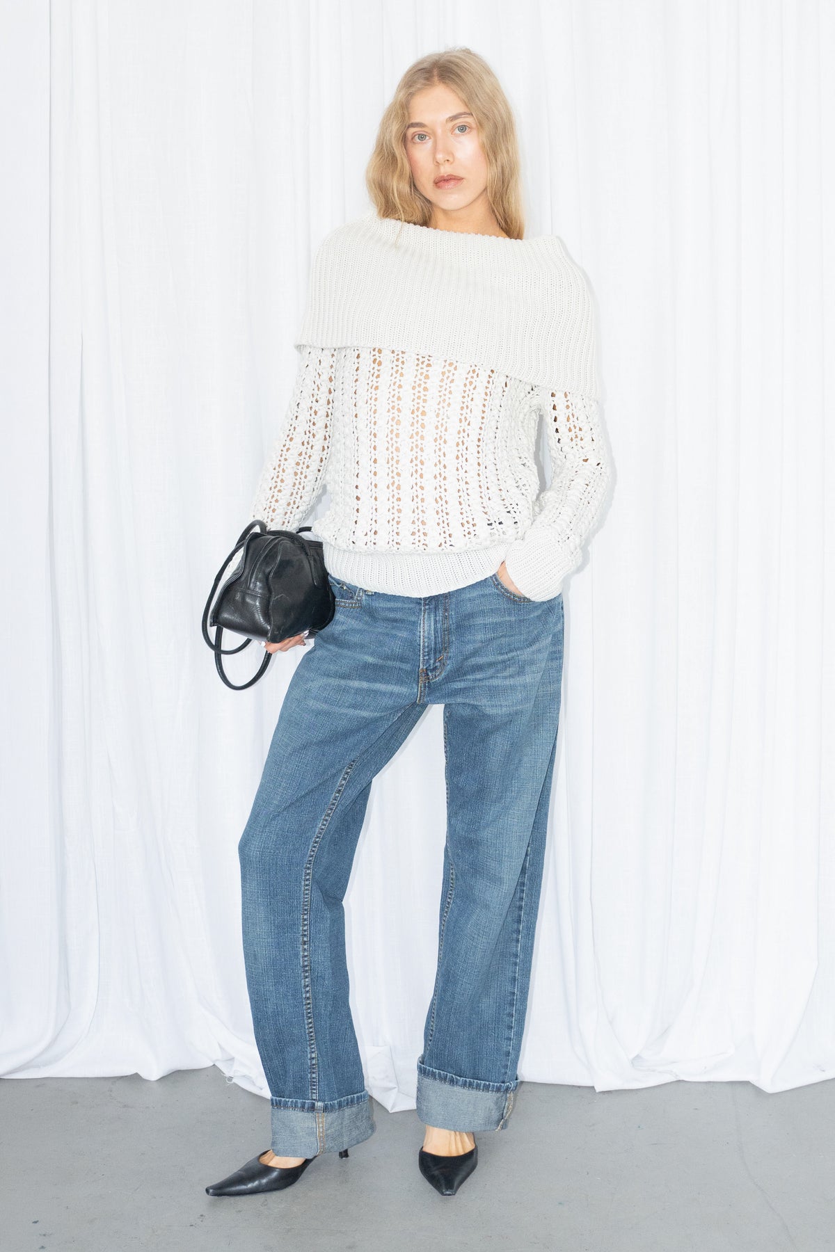 DKNY White Open-Knit Sweater - Size M