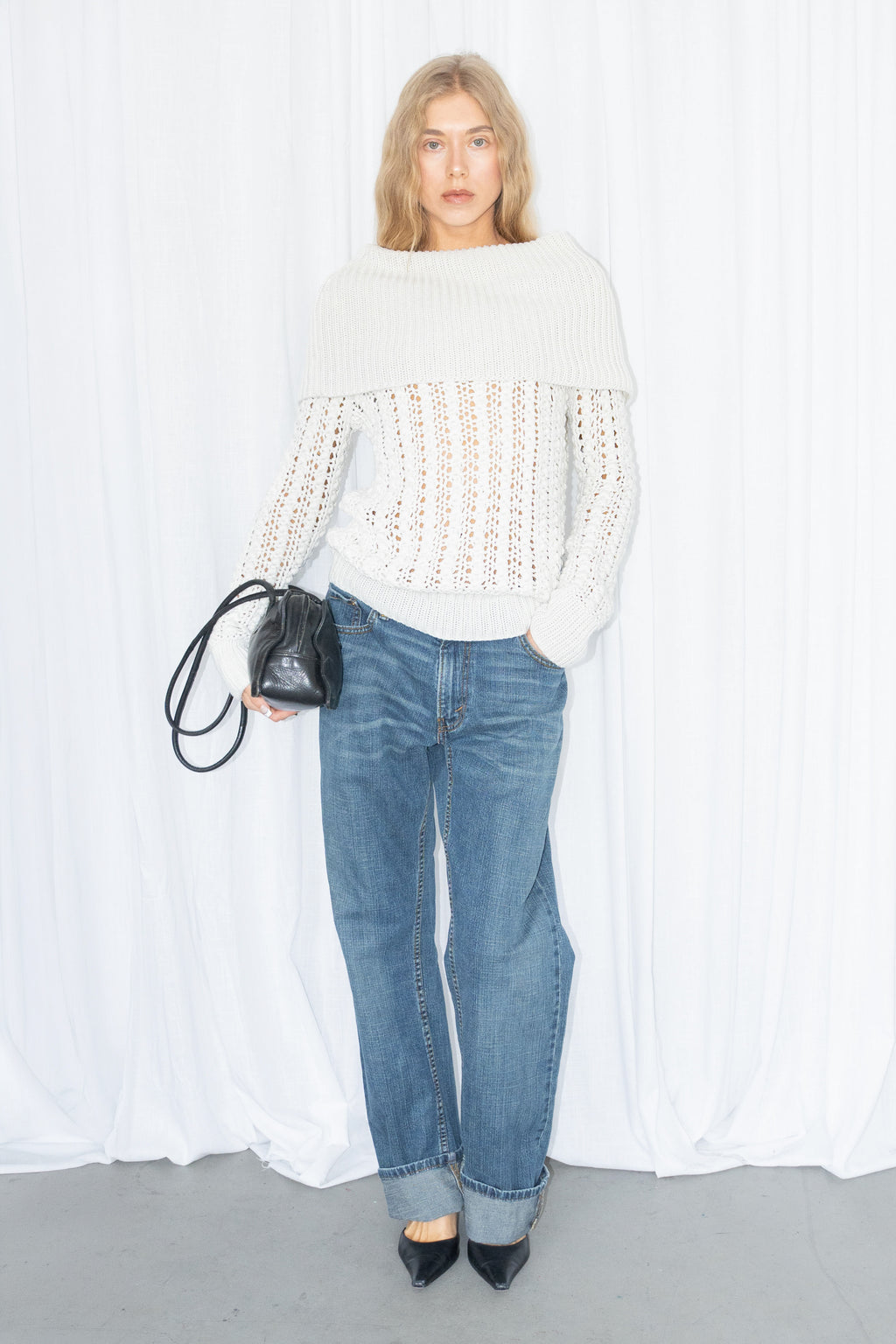 DKNY White Open-Knit Sweater - Size M