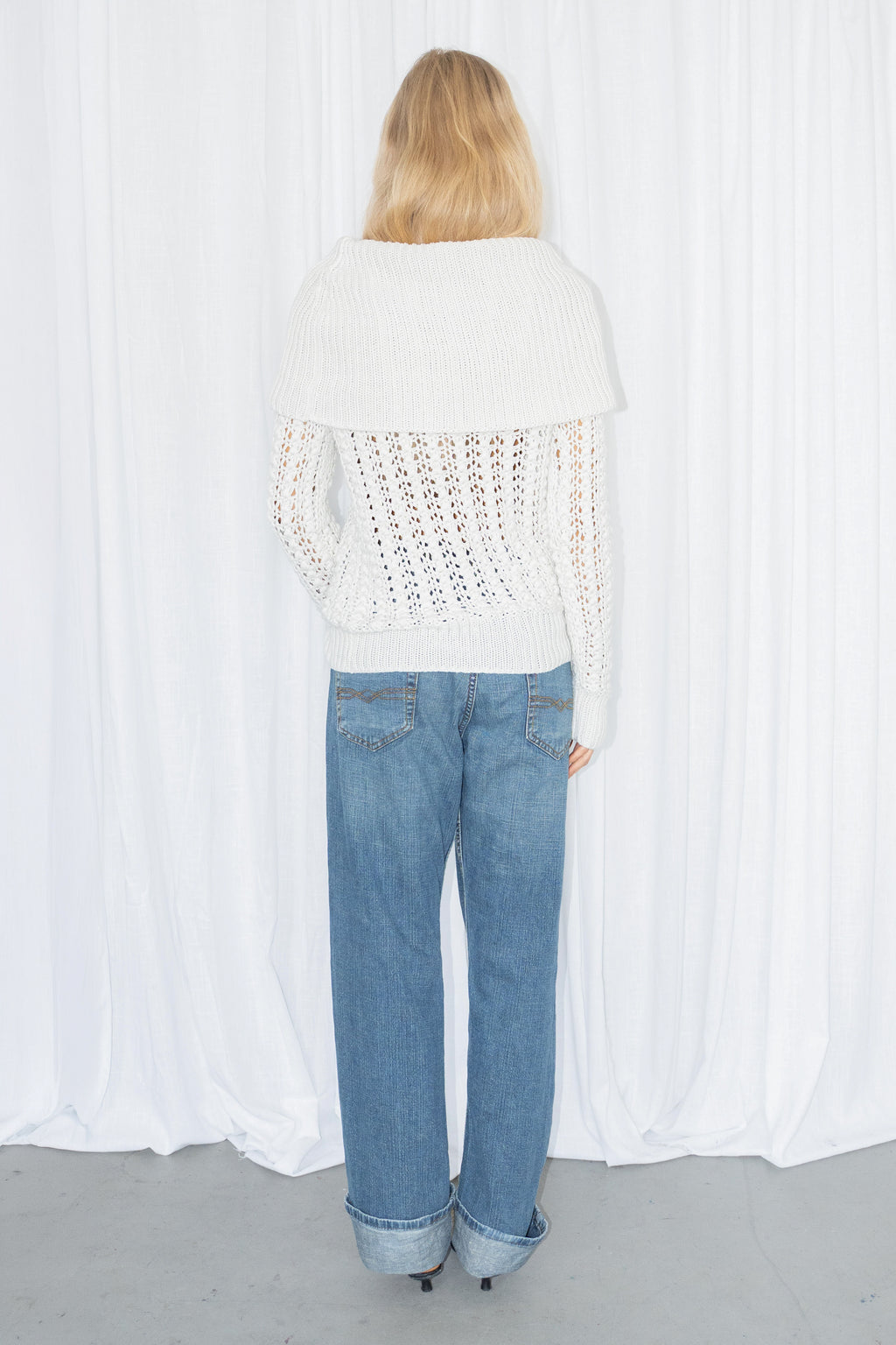 DKNY White Open-Knit Sweater - Size M