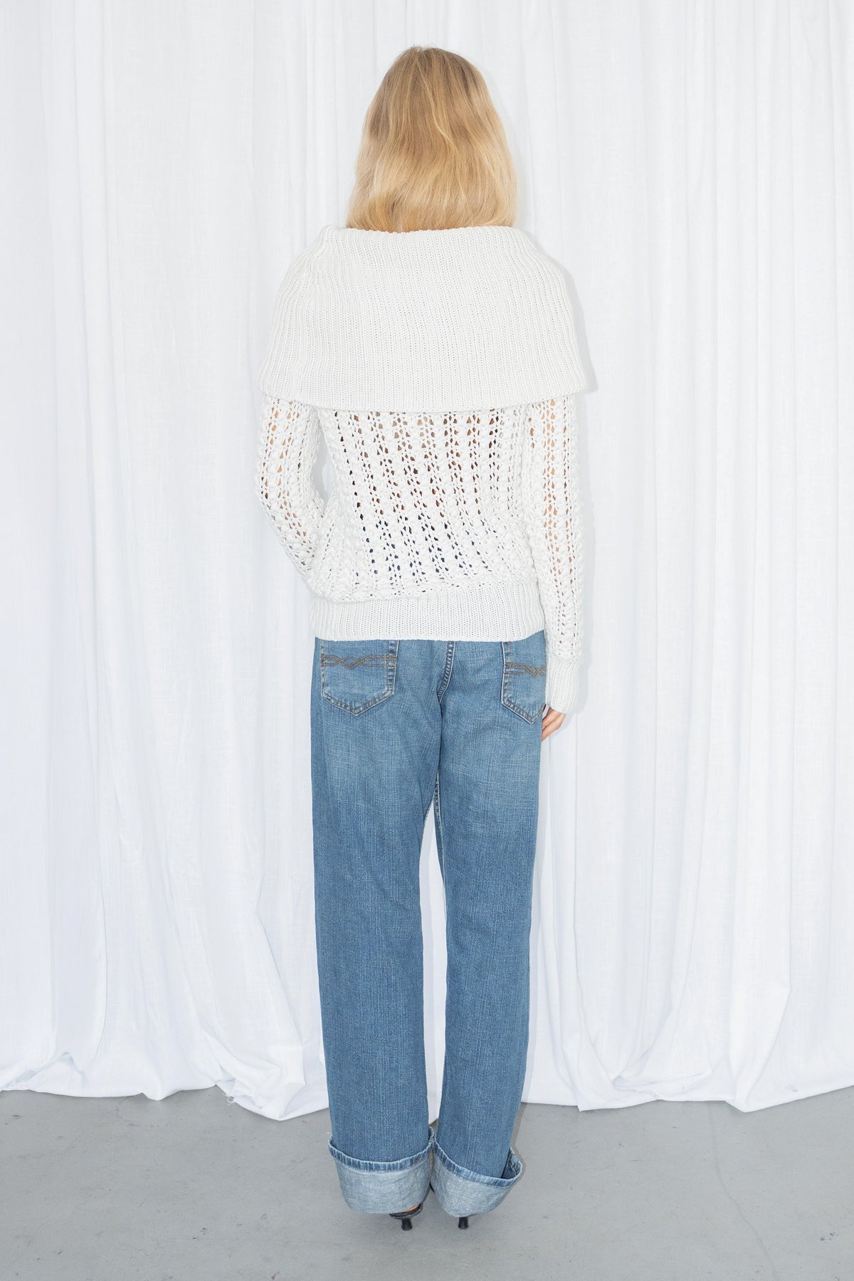 DKNY White Open-Knit Sweater - Size M